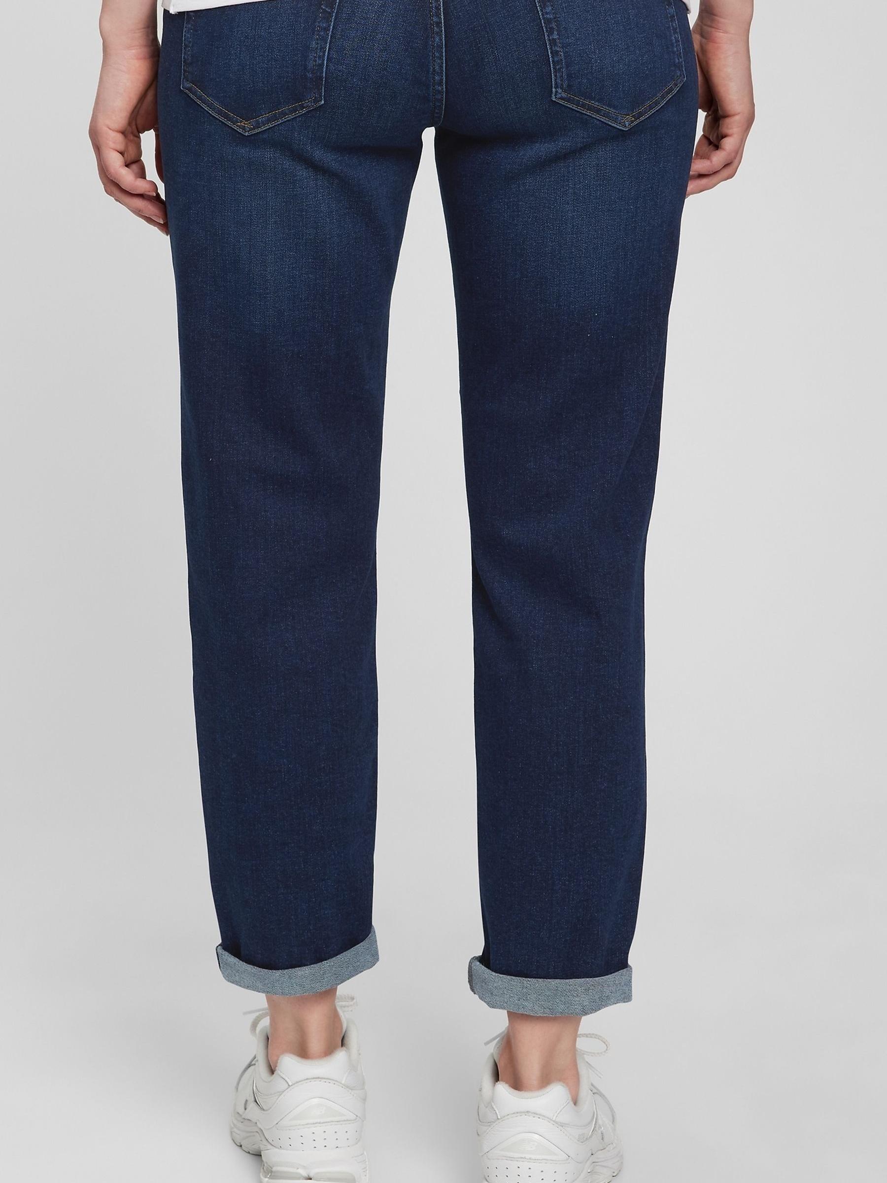 Dark Wash Blue Maternity Over The Bump Girlfriend Jeans - Image 2 of 4