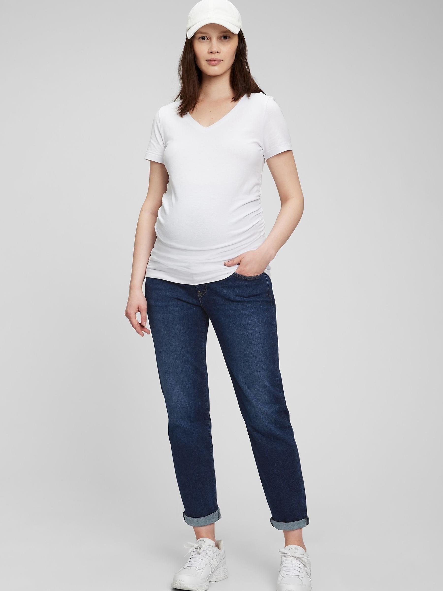 Dark Wash Blue Maternity Over The Bump Girlfriend Jeans - Image 3 of 4