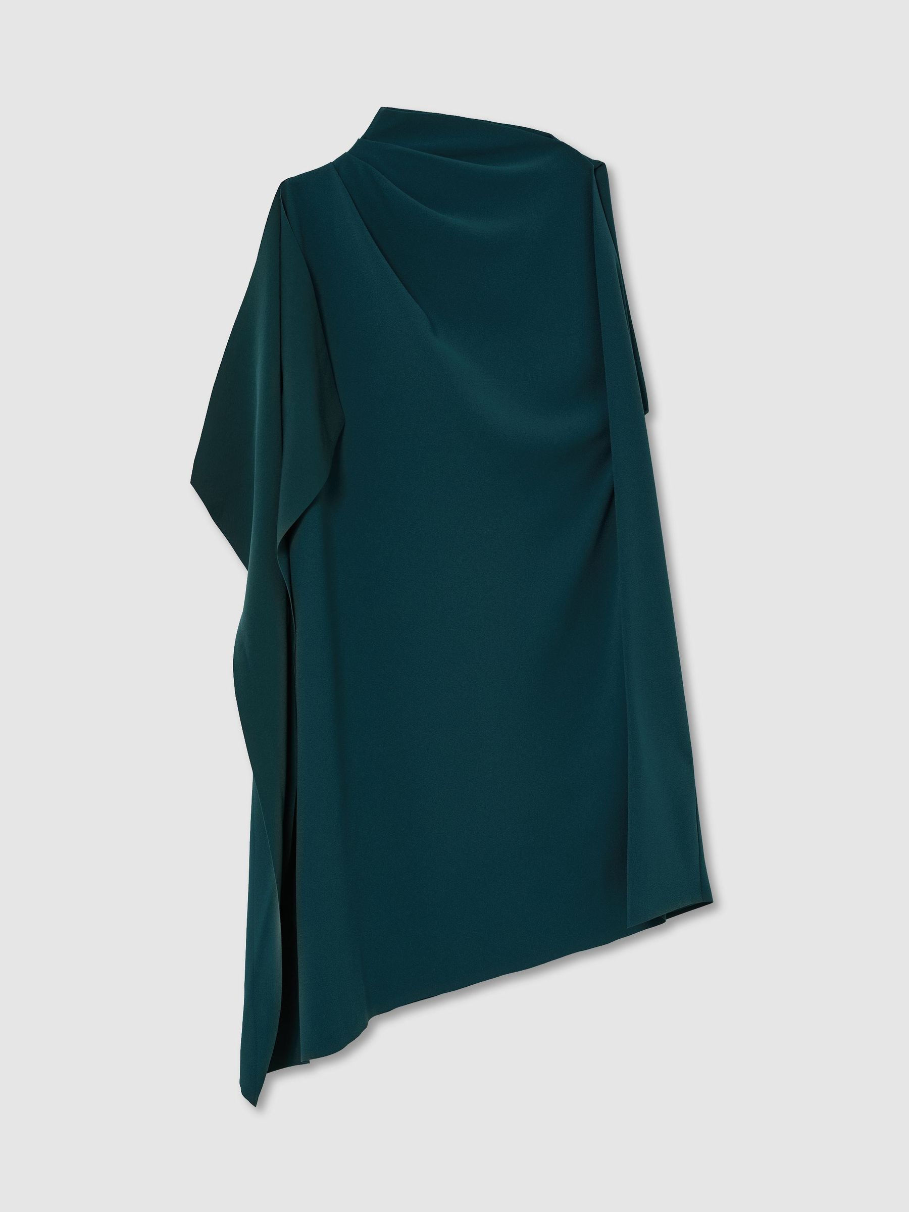 One-Shoulder Draped Mini Dress in Teal Green - Image 2 of 6