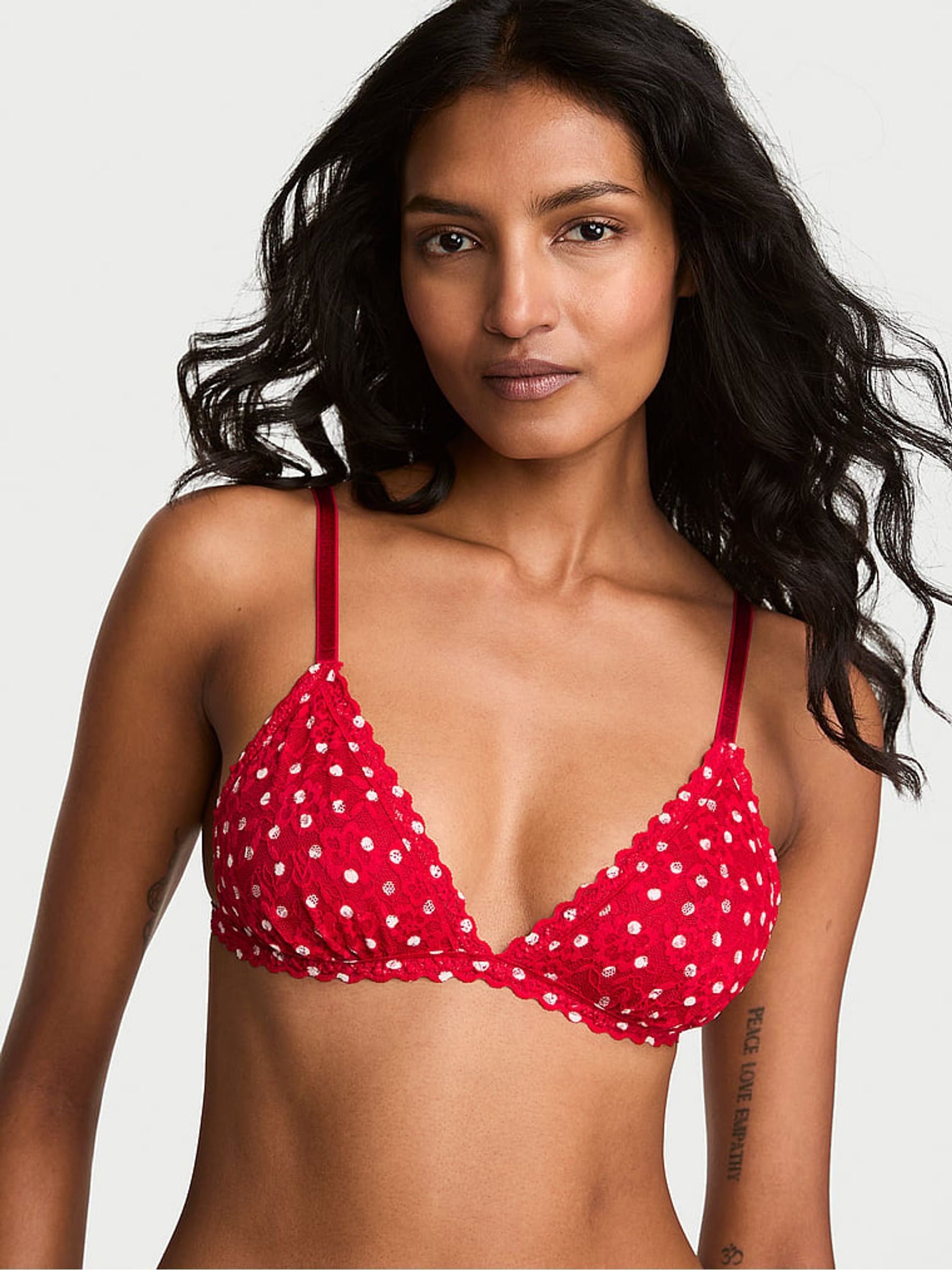 Lipstick Red Polka Dot Lace Triangle Bralette - Image 1 of 2