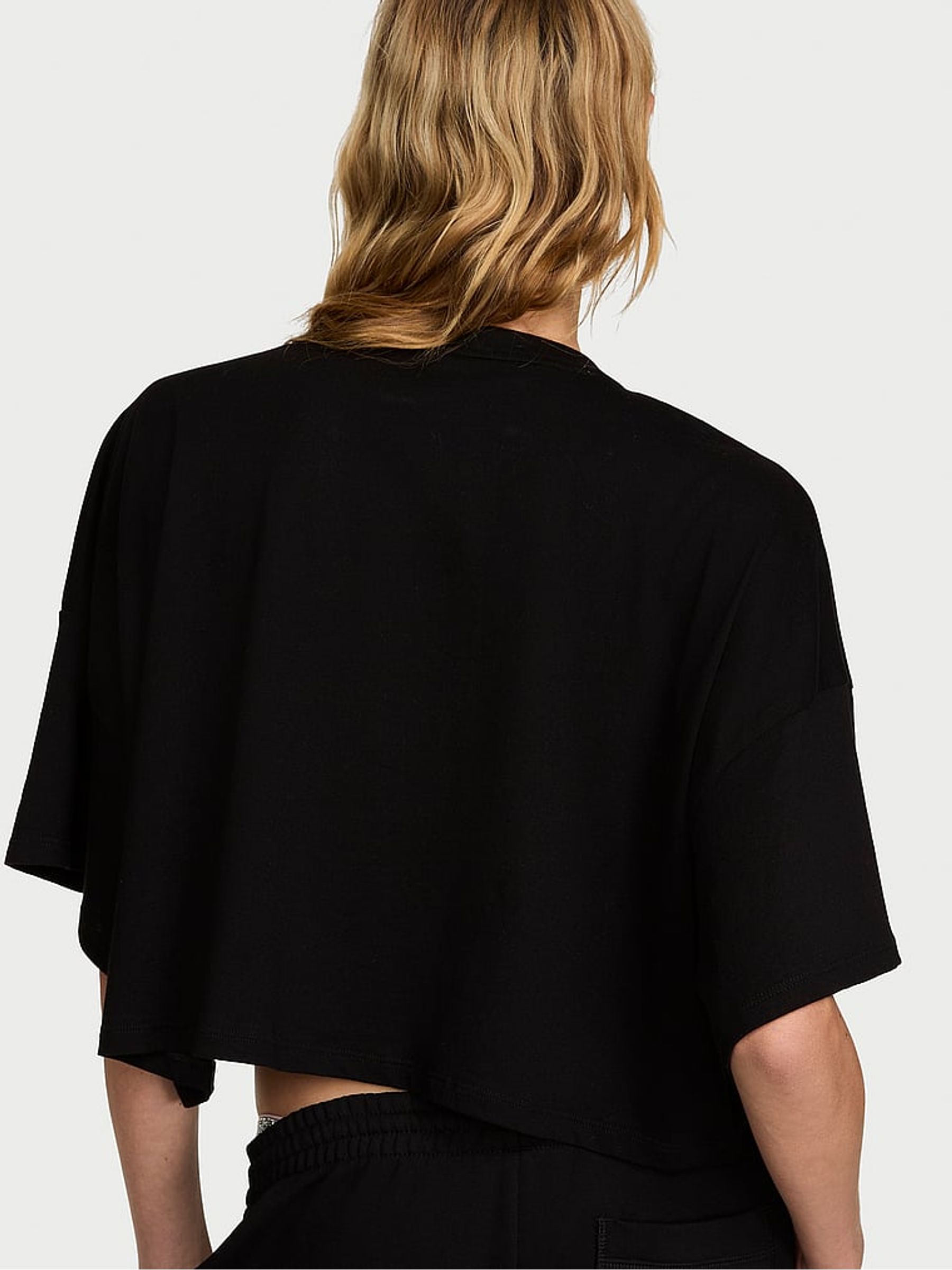 Black Logo Cotton Oversized Cropped Top - Image 3 of 3 Black Logo Cotton Oversized Cropped Top - Image 3 of 3