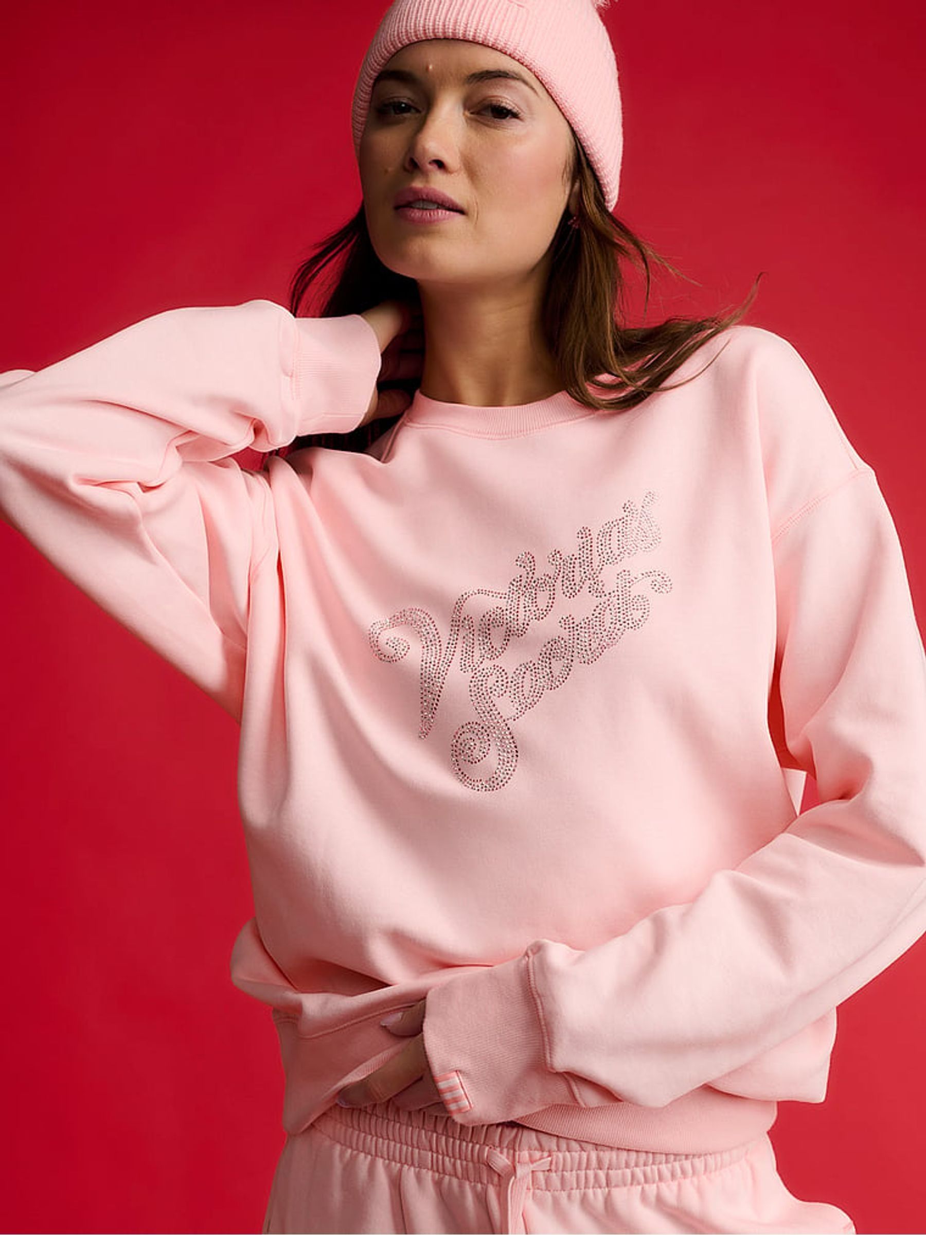 Angel Pink Logo Fleece Crewneck Sweatshirt - Image 1 of 3 Angel Pink Logo Fleece Crewneck Sweatshirt - Image 1 of 3