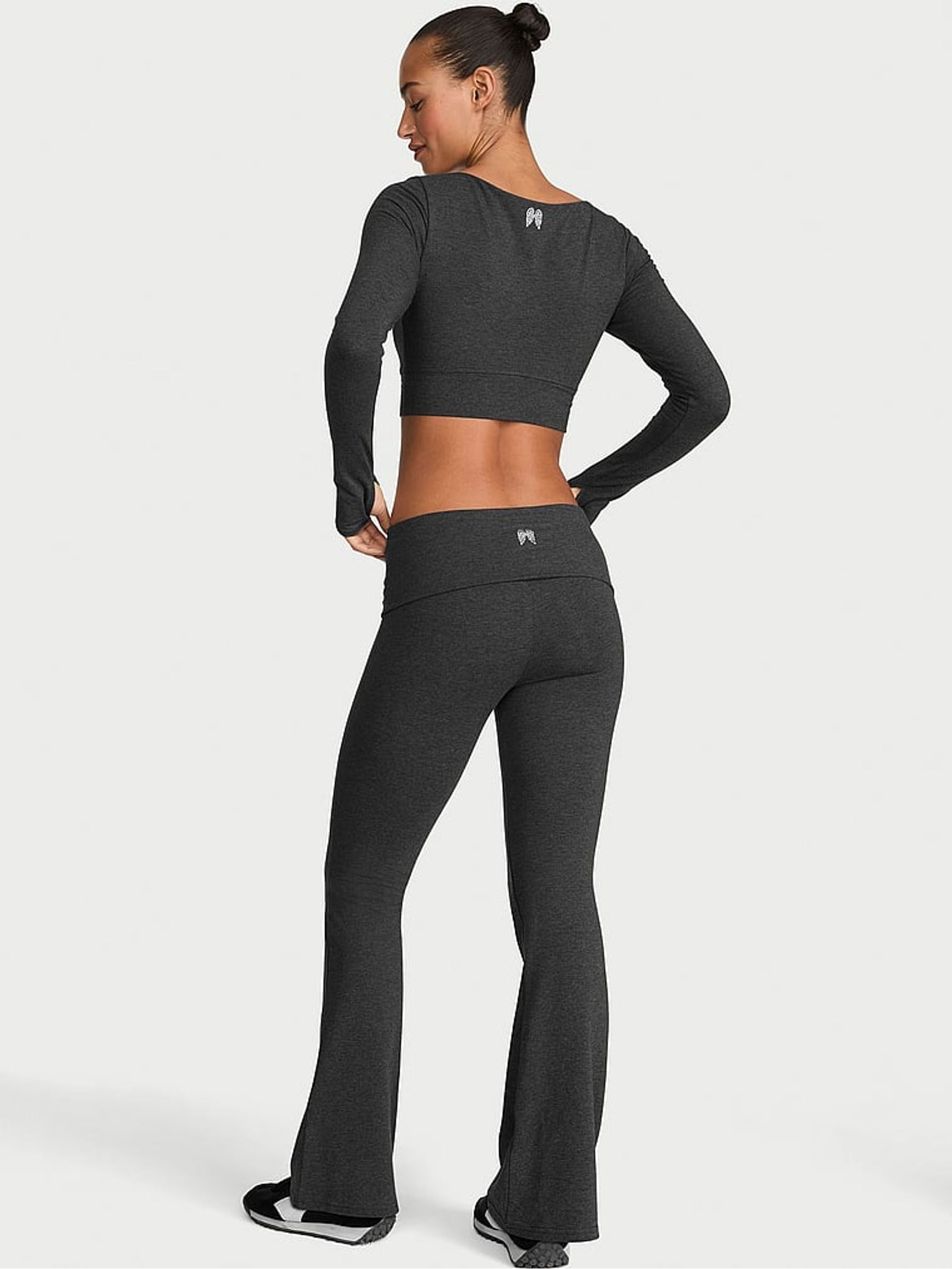 Charcoal Heather Grey Cotton Foldover Flare Leggings - Image 2 of 2