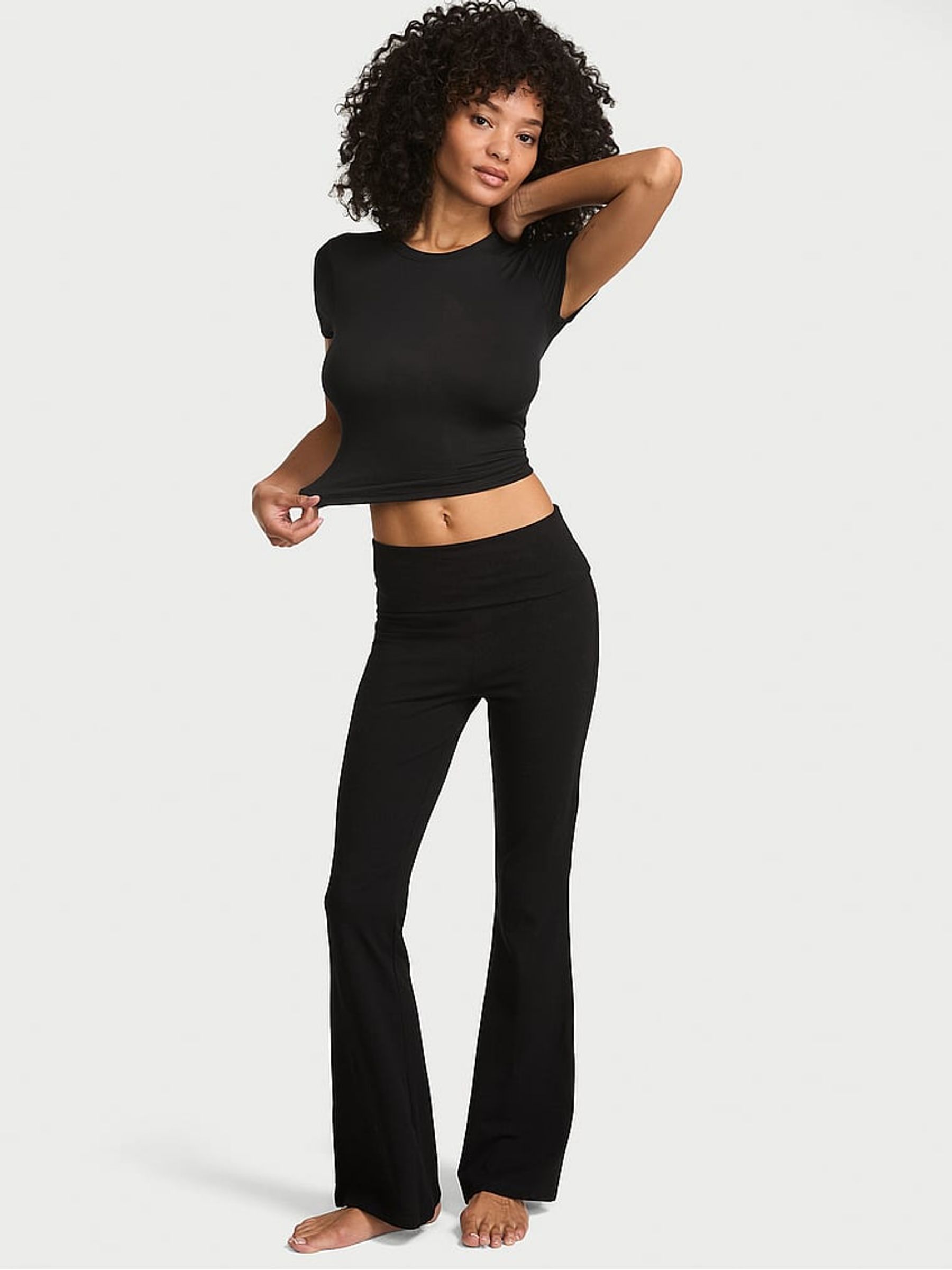 Black Angel Cotton Foldover Flare Leggings - Image 2 of 3