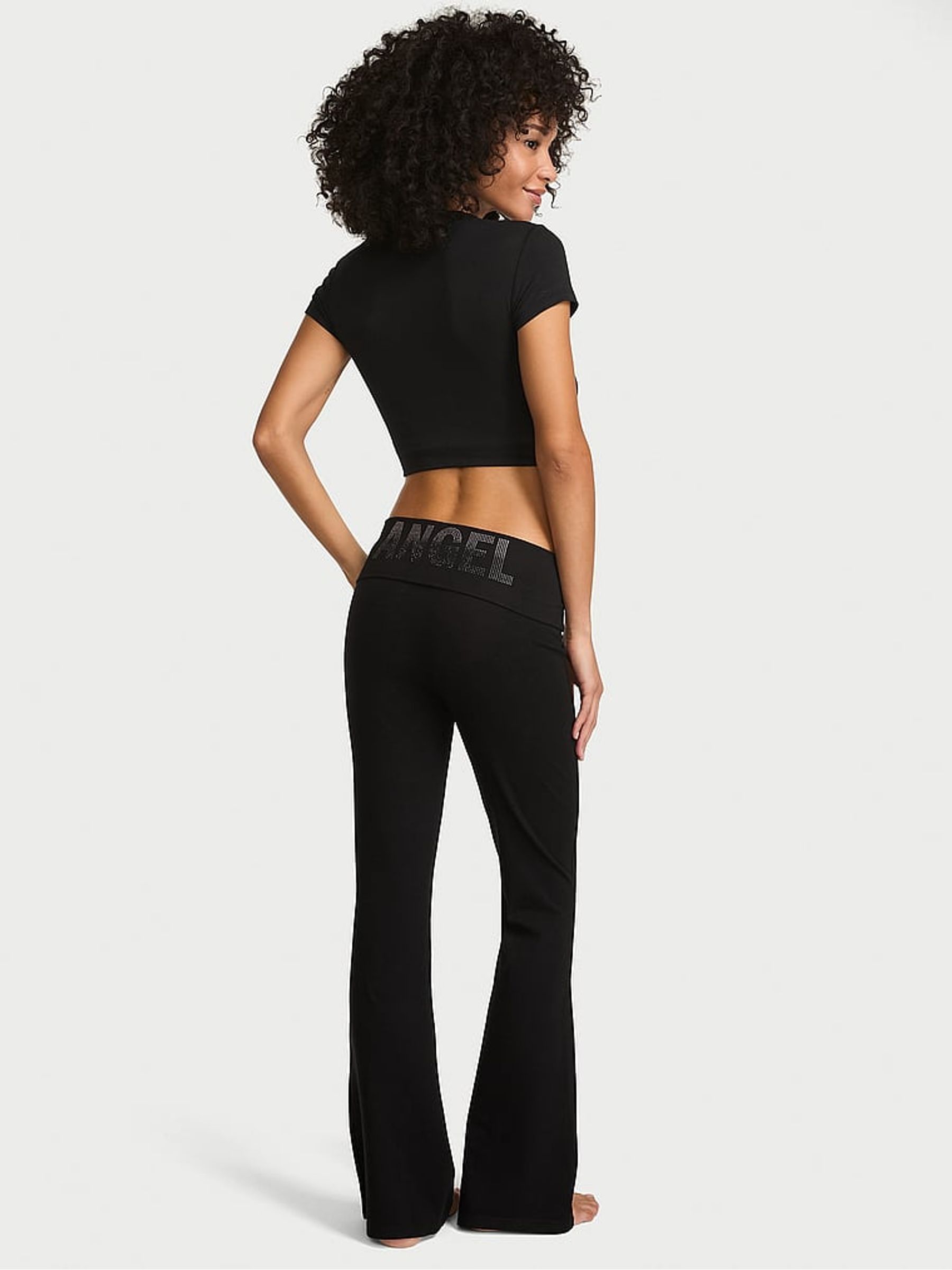 Black Angel Cotton Foldover Flare Leggings - Image 3 of 3