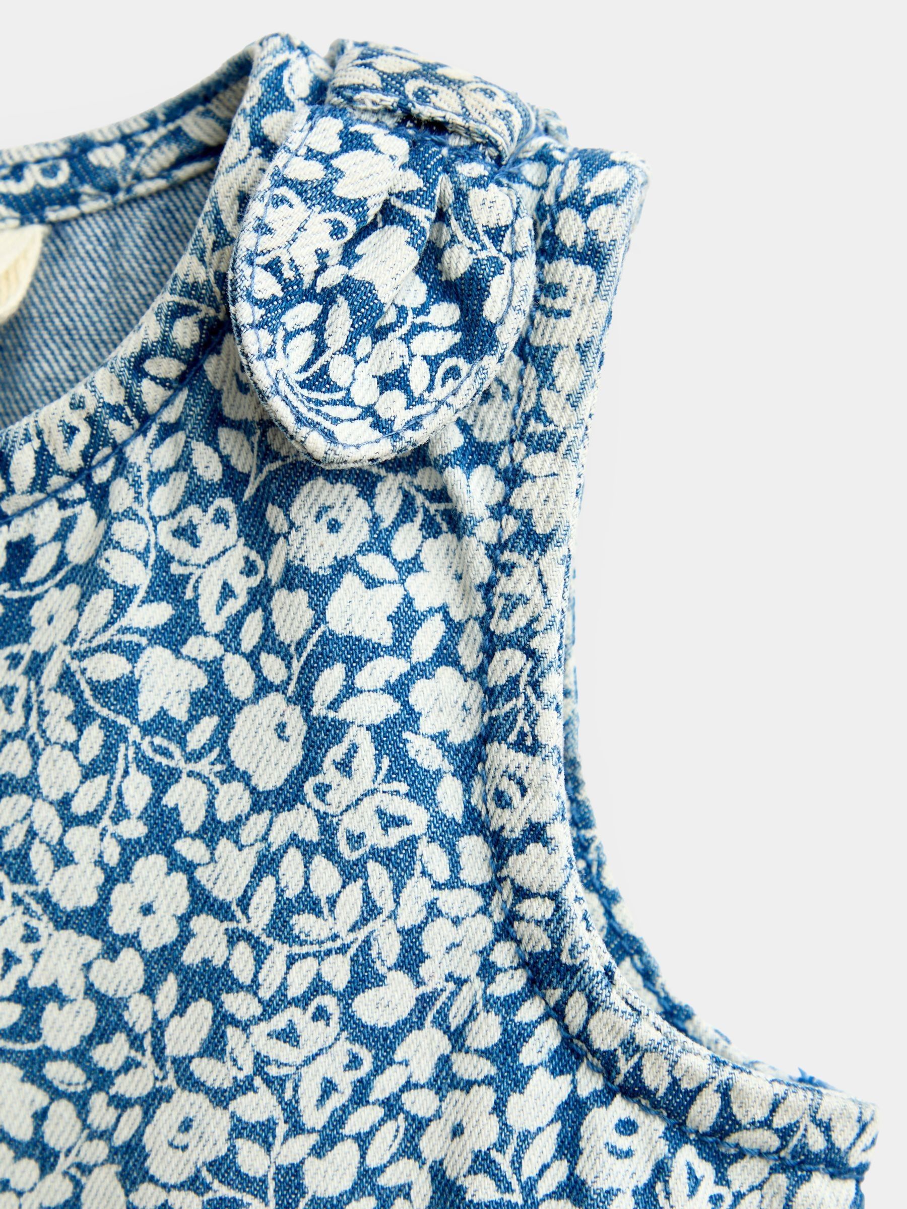 Light Wash Denim Blue Floral Printed Dungaree - Image 4 of 5