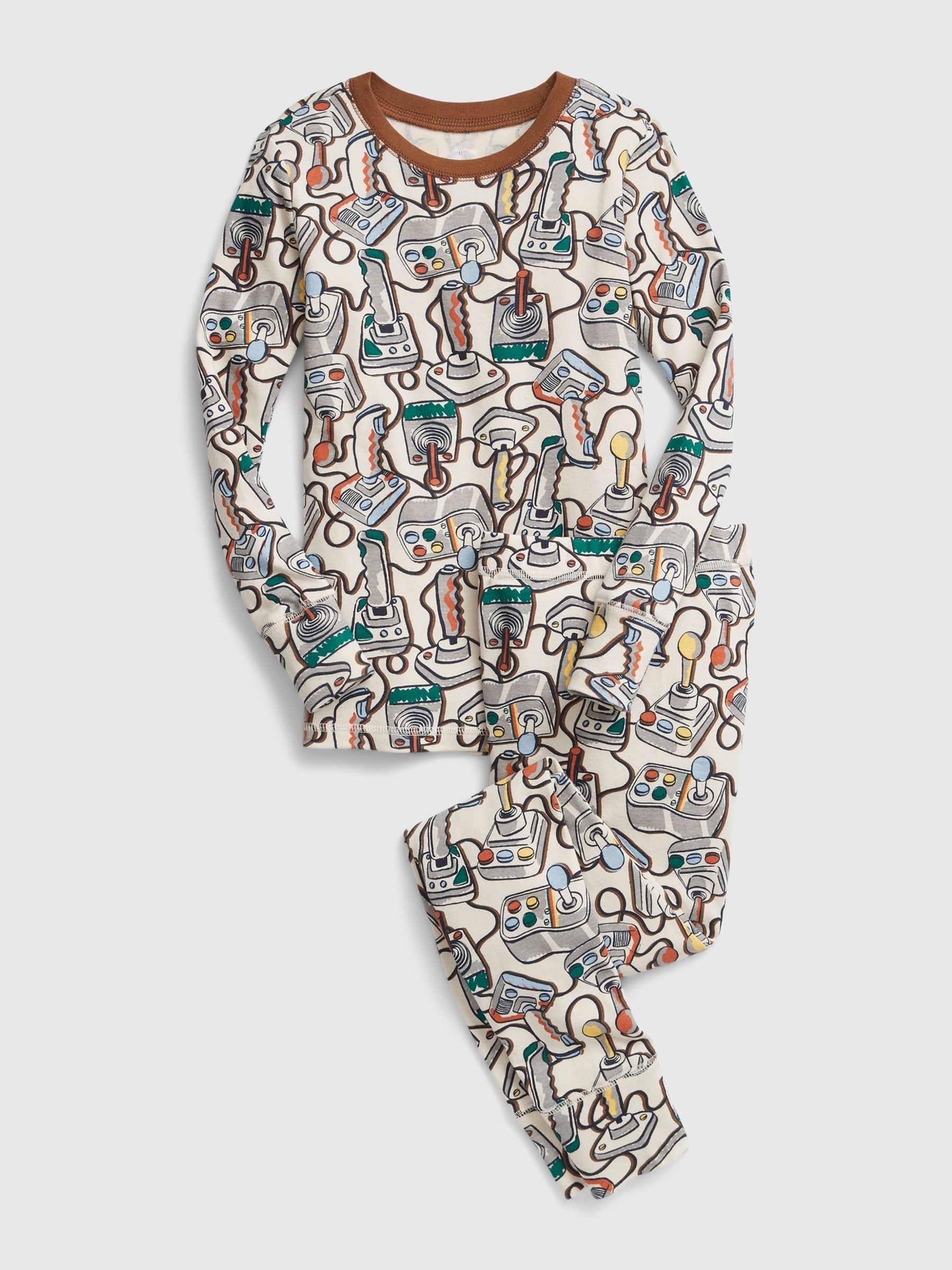 Beige Gamer Graphic Long Sleeve Pyjama Set - Image 1 of 2
