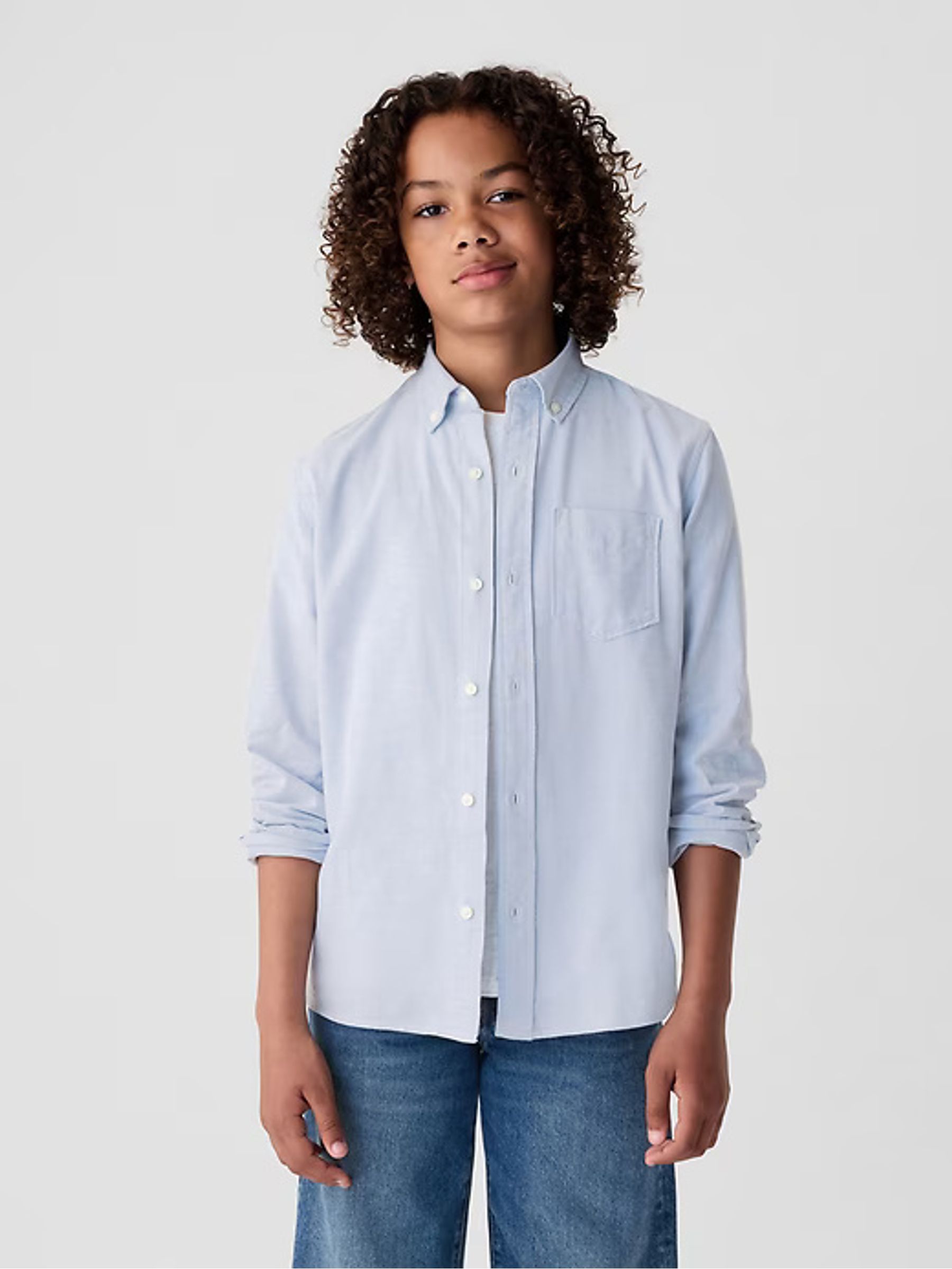 Blue Cotton Long Sleeve Pocket Oxford Shirt (4-13yrs) - Image 1 of 6