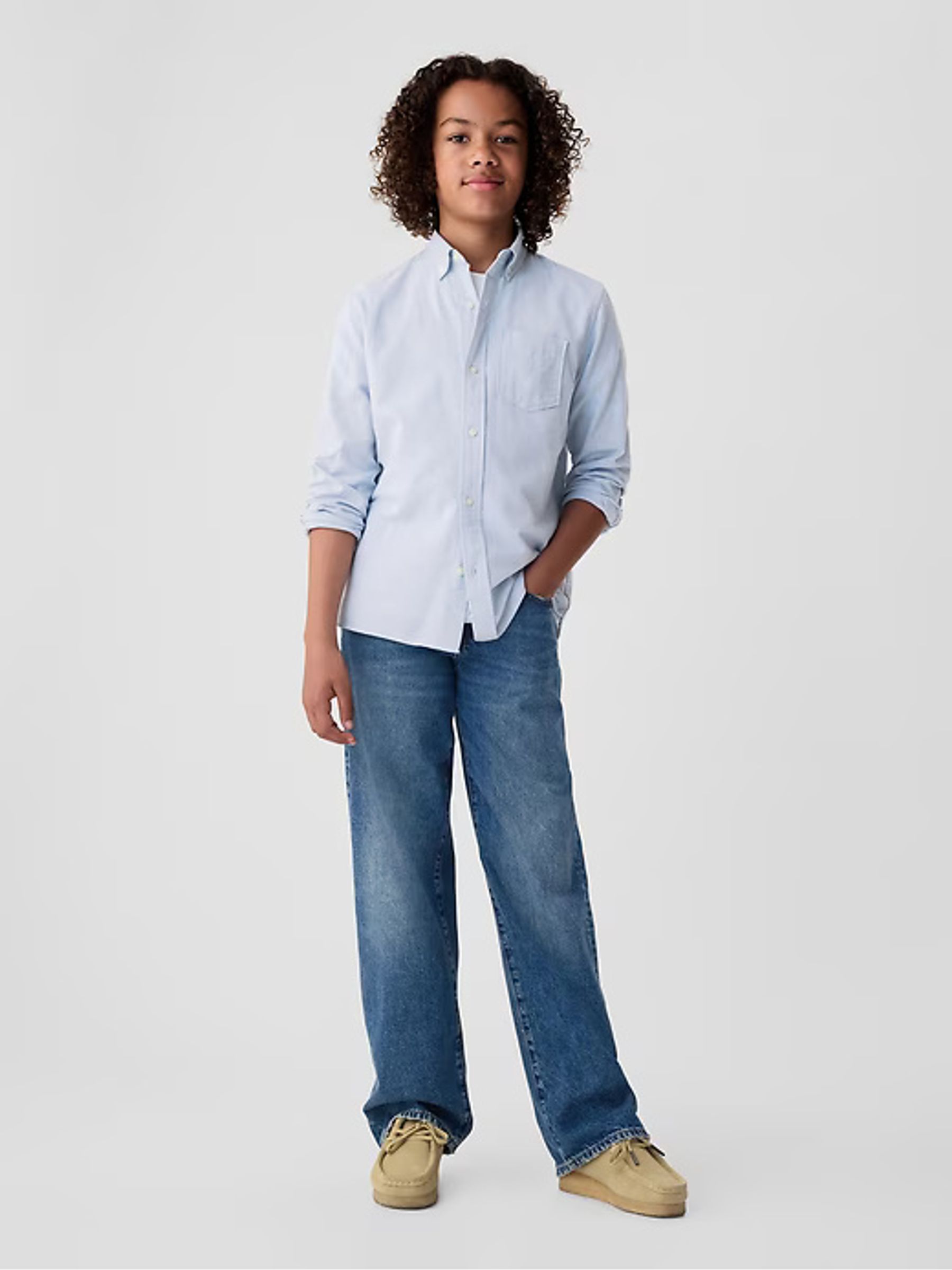 Blue Cotton Long Sleeve Pocket Oxford Shirt (4-13yrs) - Image 3 of 6