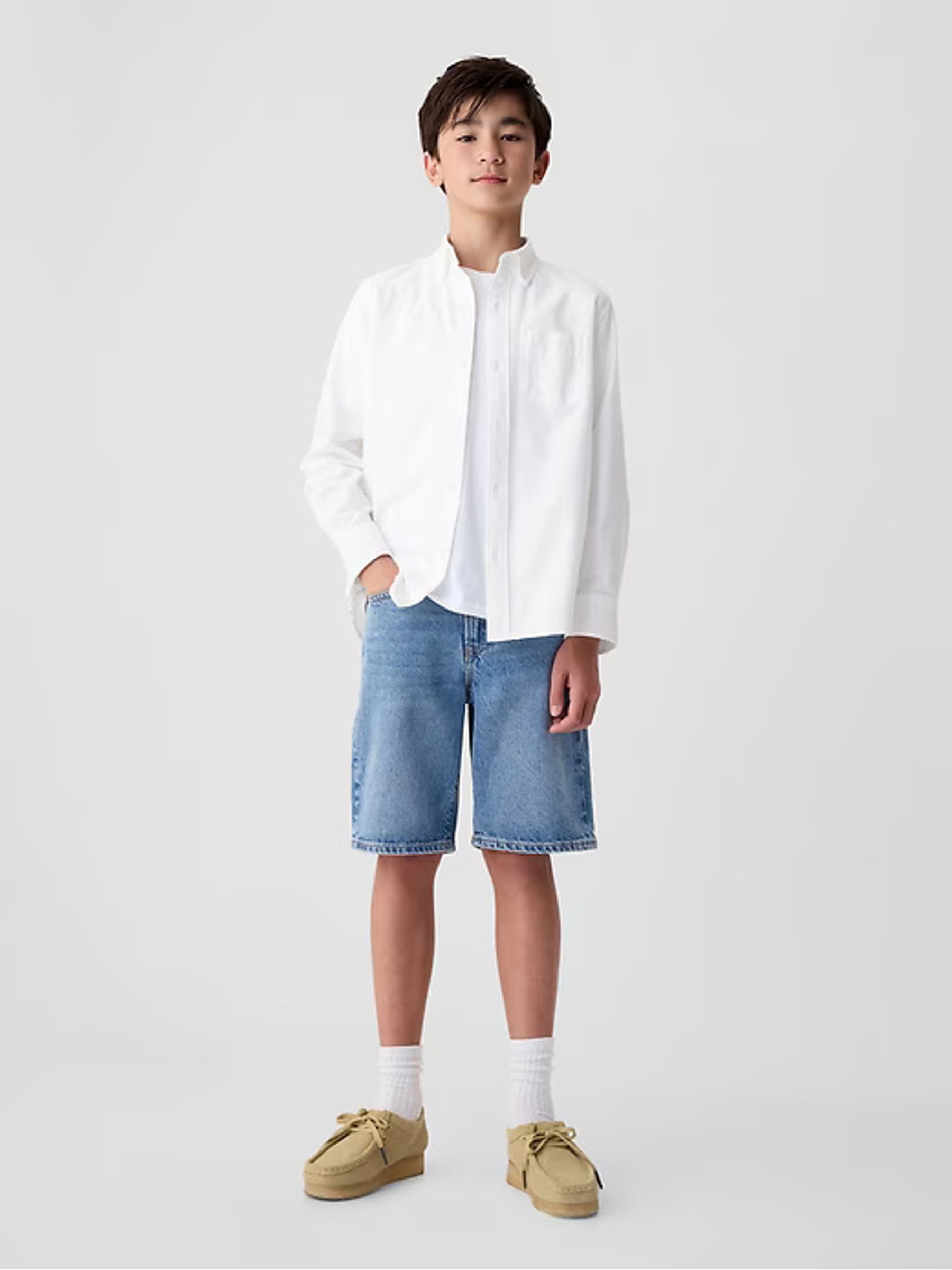 White Cotton Long Sleeve Pocket Oxford Shirt (4-13yrs) - Image 3 of 6