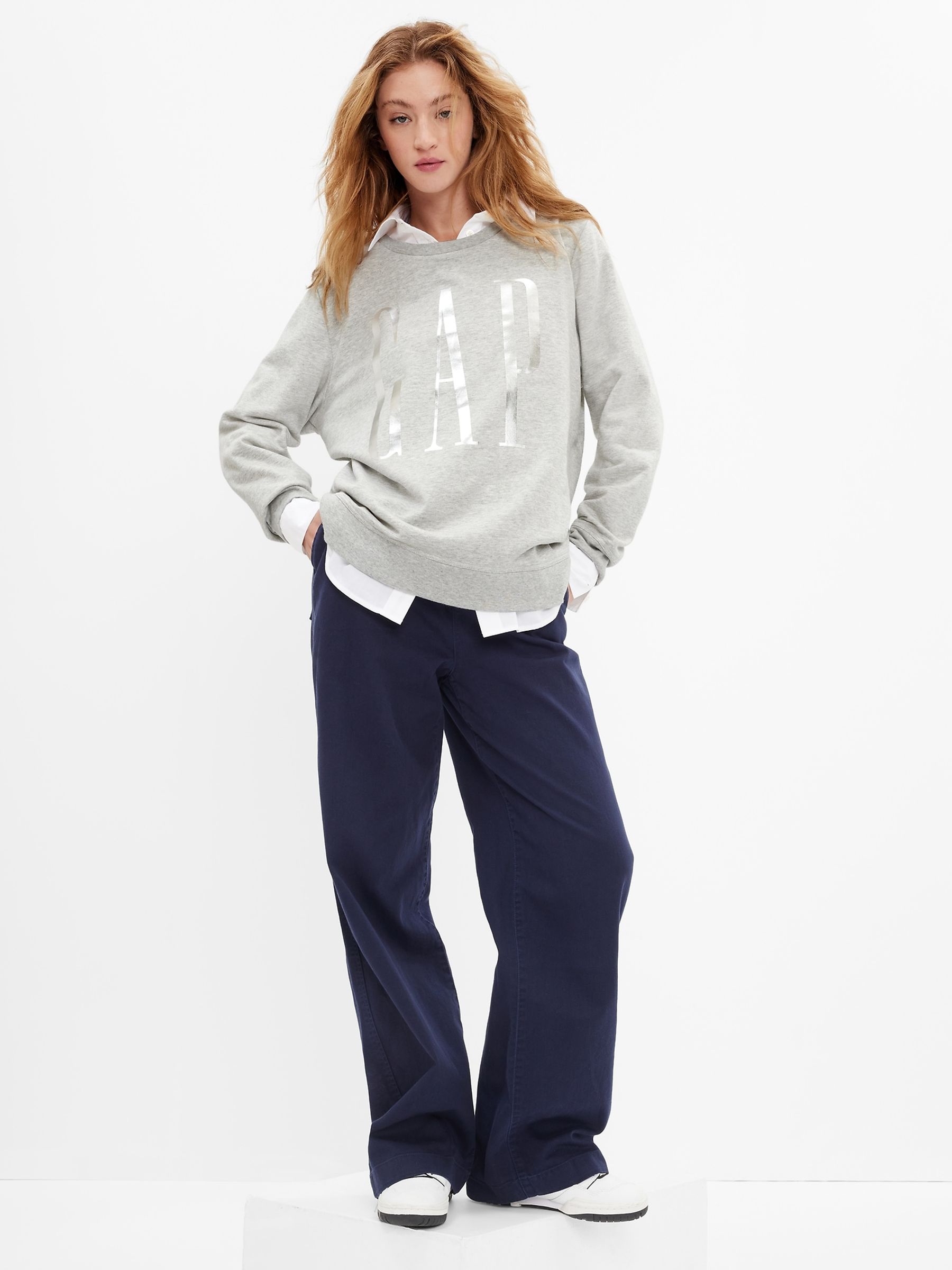 Grey Metallic Logo Crew Neck Sweatshirt - Image 1 of 4