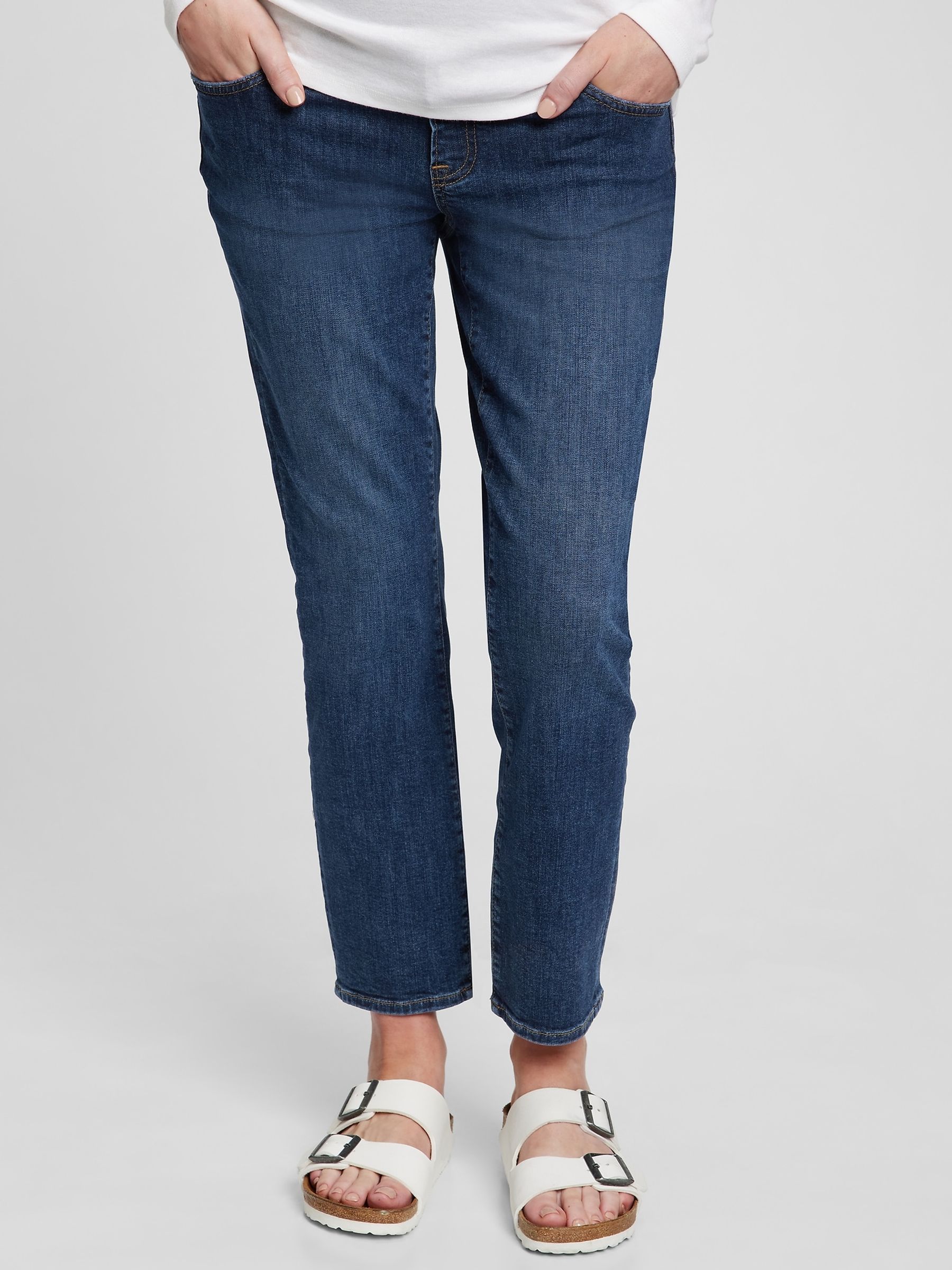 Dark Wash Blue Maternity True Waistband Full Panel Vintage Slim Jeans - Image 1 of 1