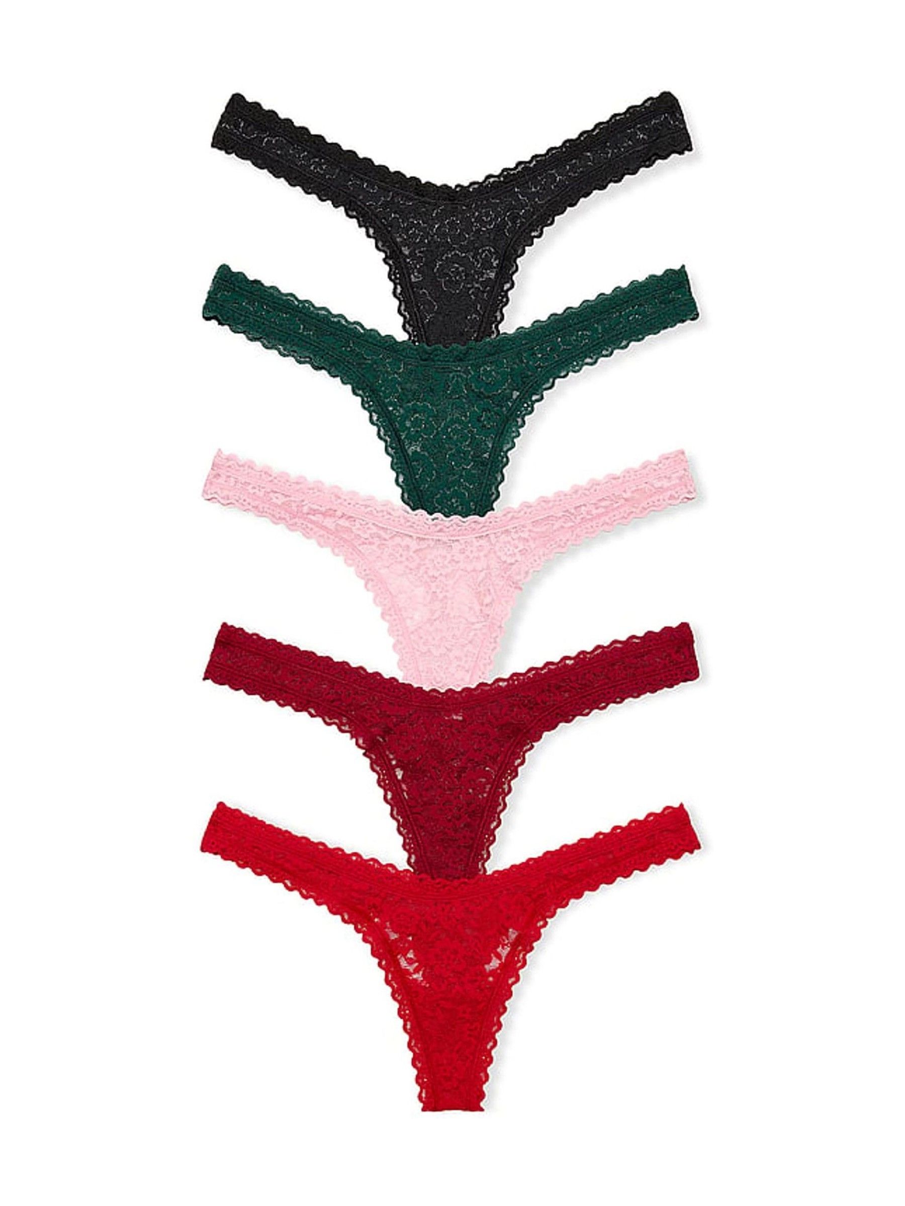 Black/Green/Pink/Red Mini Scoop Thong 5 Pack Lace Knickers - Image 1 of 1