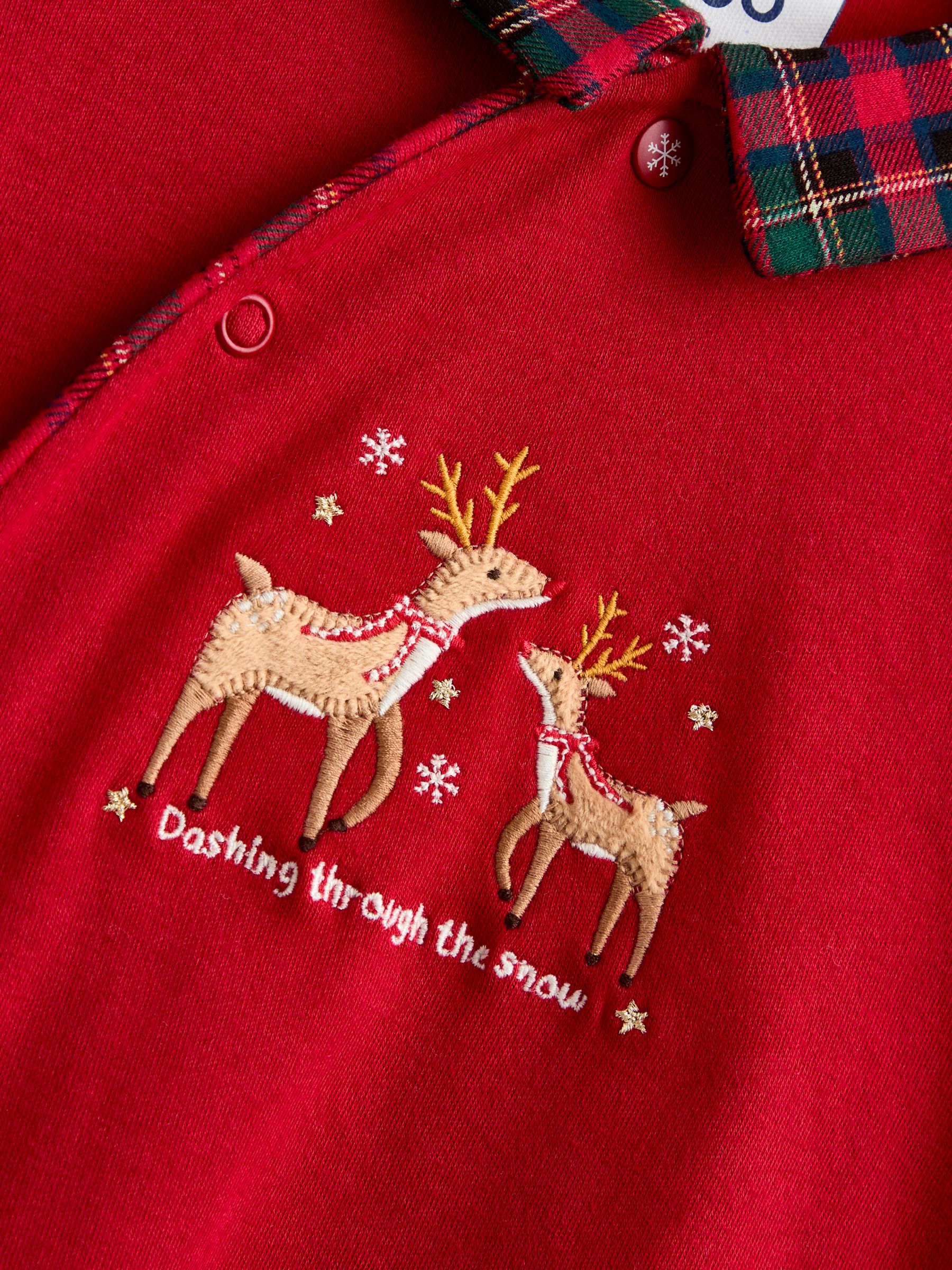 Red Christmas Embroidered Footed Sleepsuit - Image 3 of 5