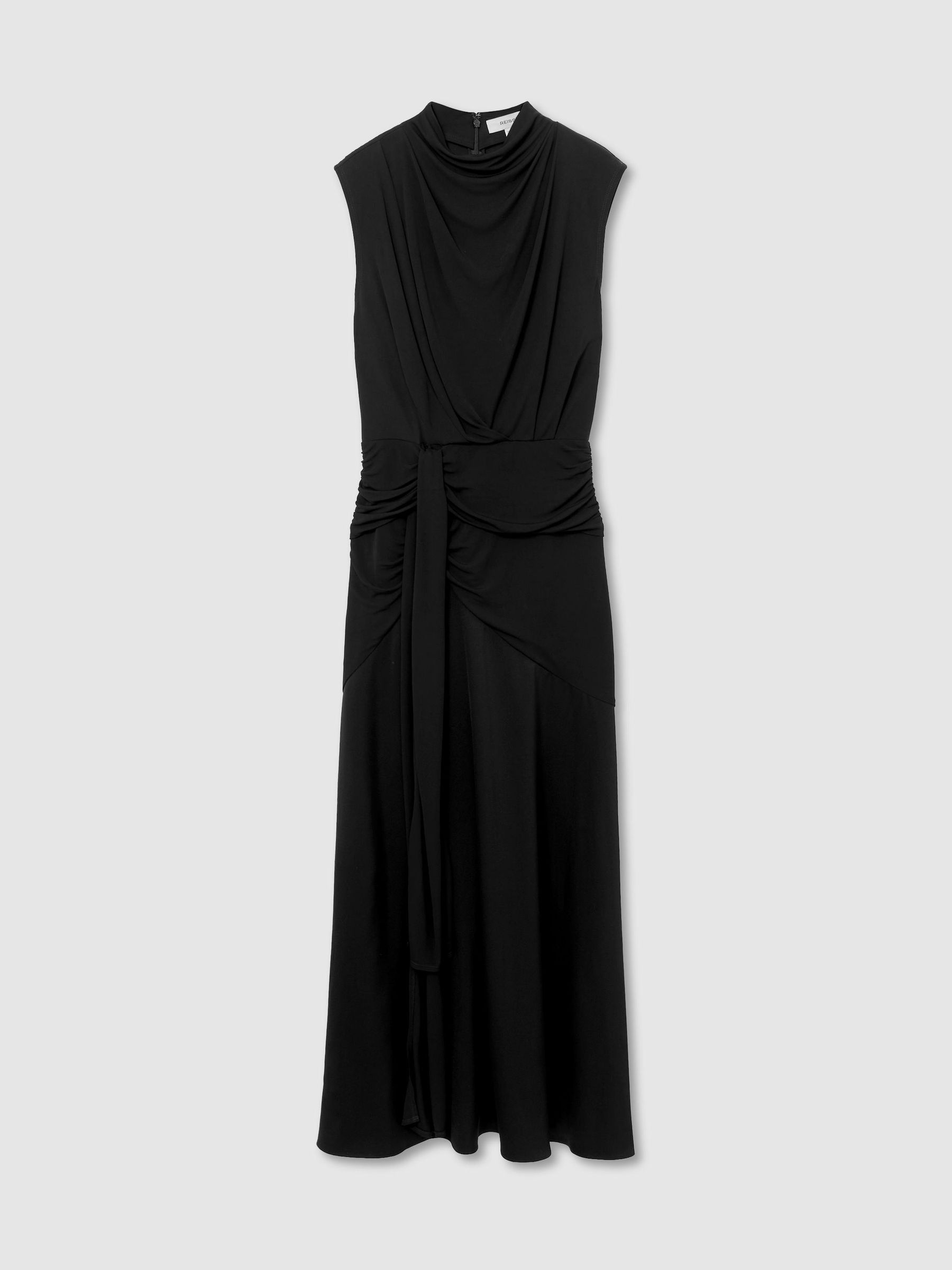 Draped High-Neck Sleeveless Maxi Dress in Black - Image 2 of 7