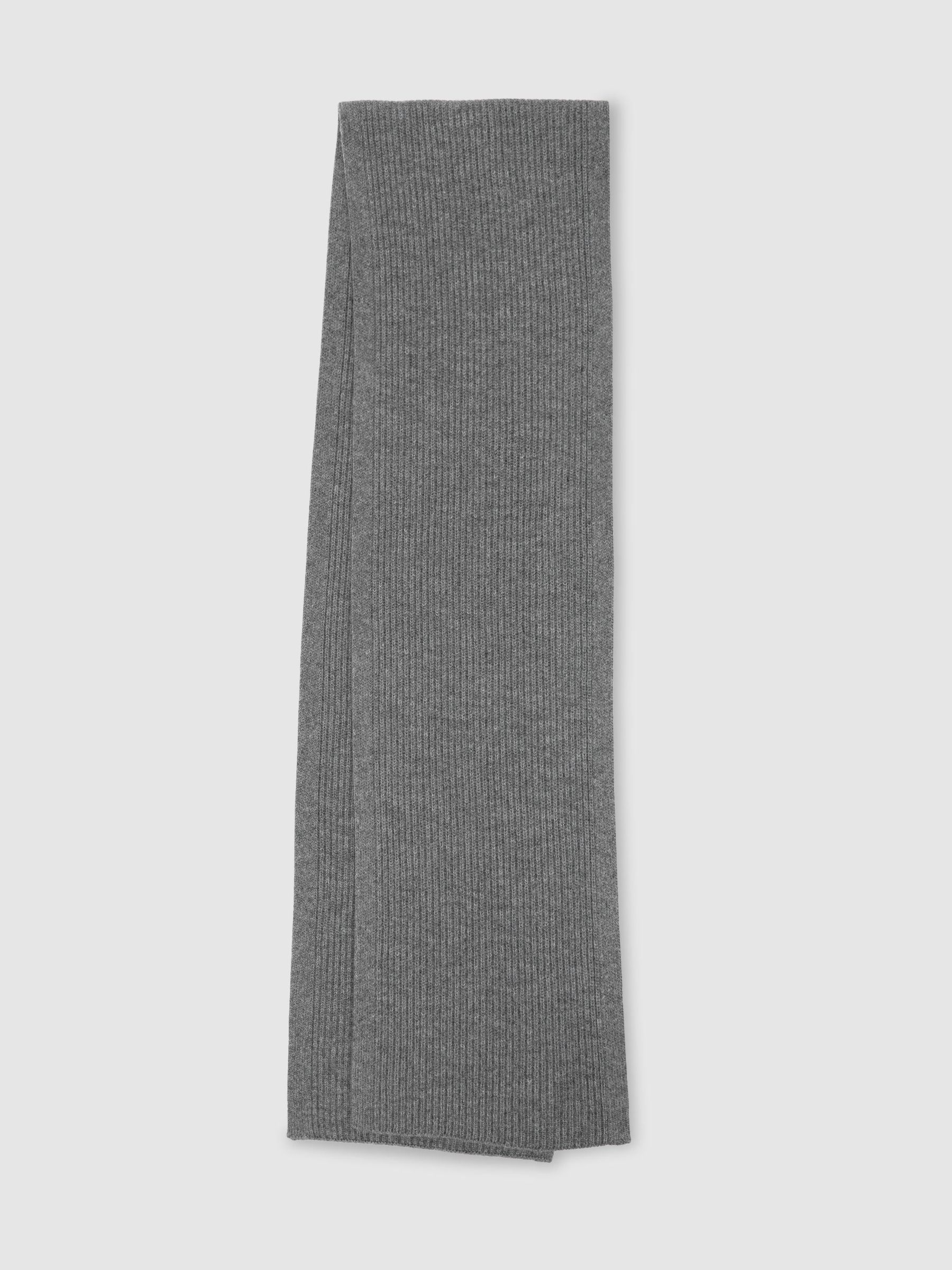 Merino Wool Rib-Knit Scarf and Beanie Set in Mid Grey - Image 3 of 3