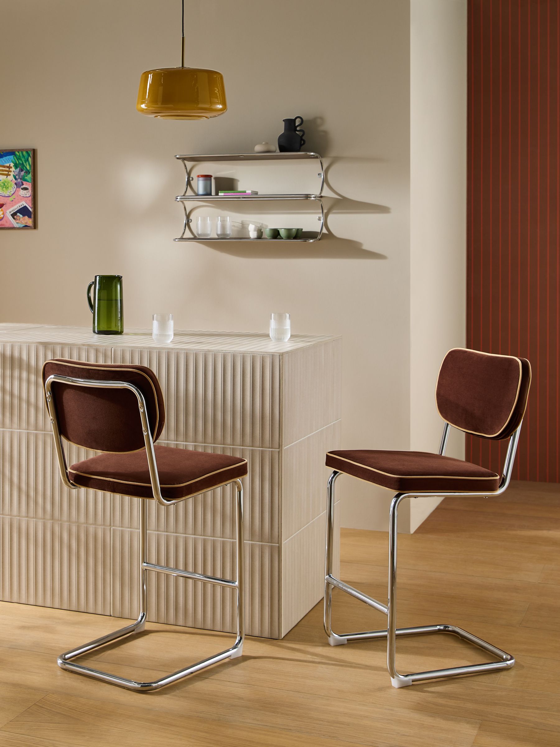 Parker Bar Stool in Chocolate Brown Velvet - Image 1 of 3