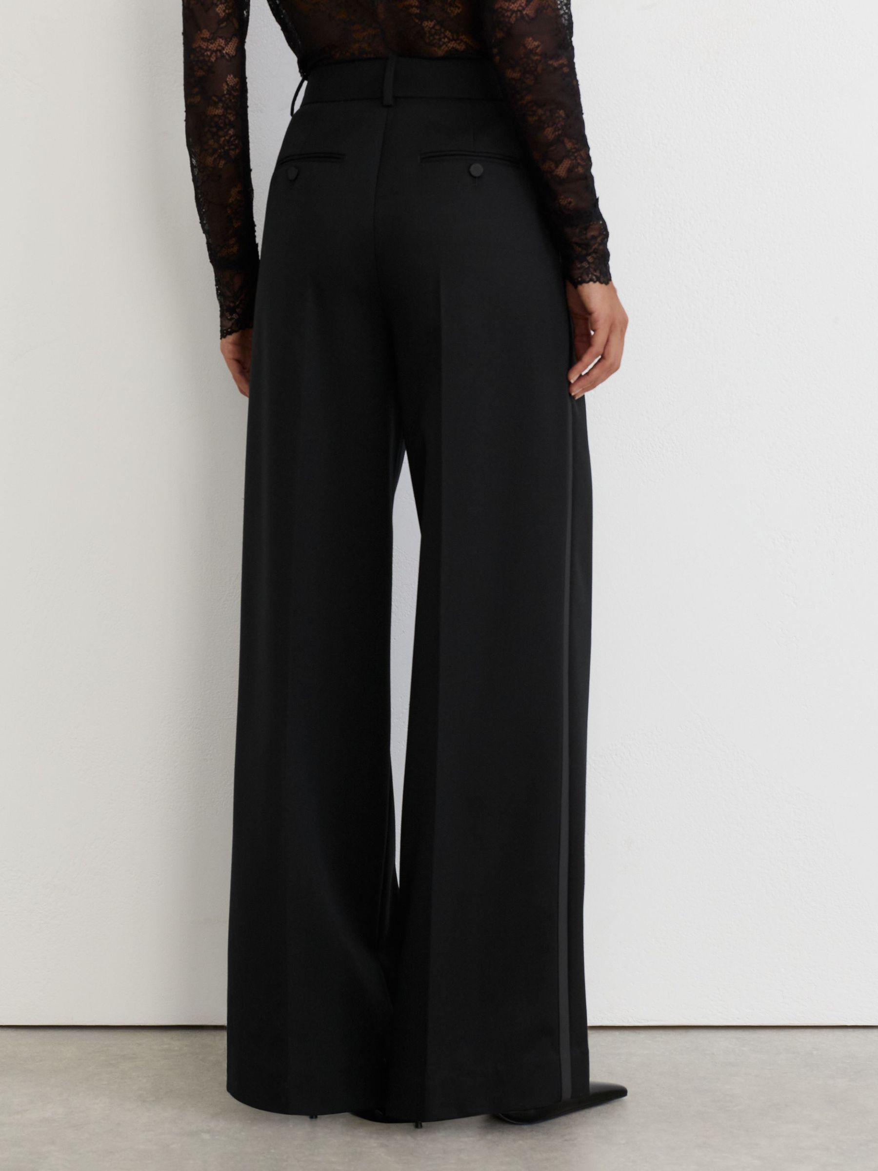 Wool-Blend Wide-Leg Tuxedo Trousers in Black - Image 6 of 7