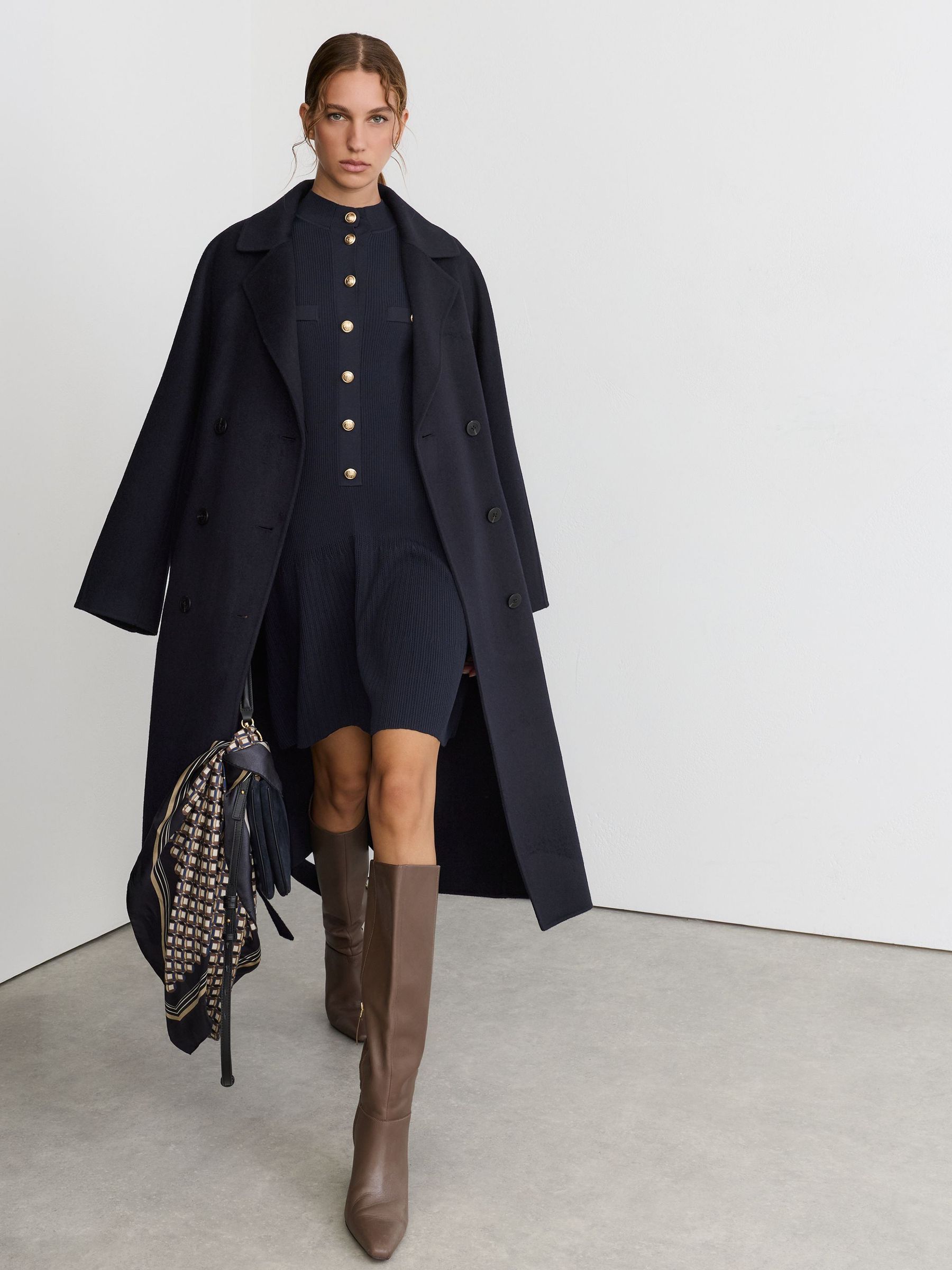 Rib-Knit Half-Button Mini Dress in Navy - Image 3 of 6