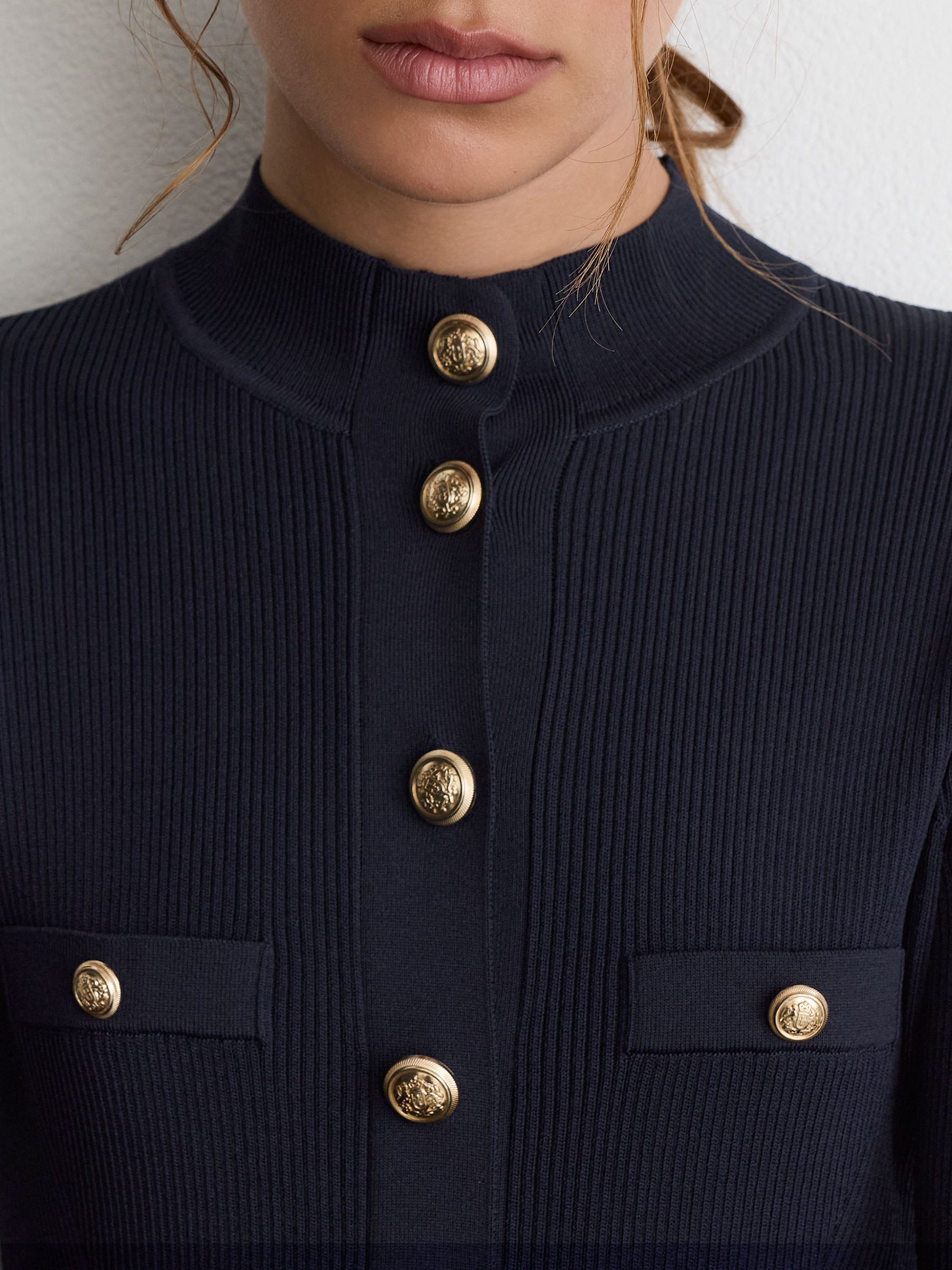 Rib-Knit Half-Button Mini Dress in Navy - Image 4 of 6