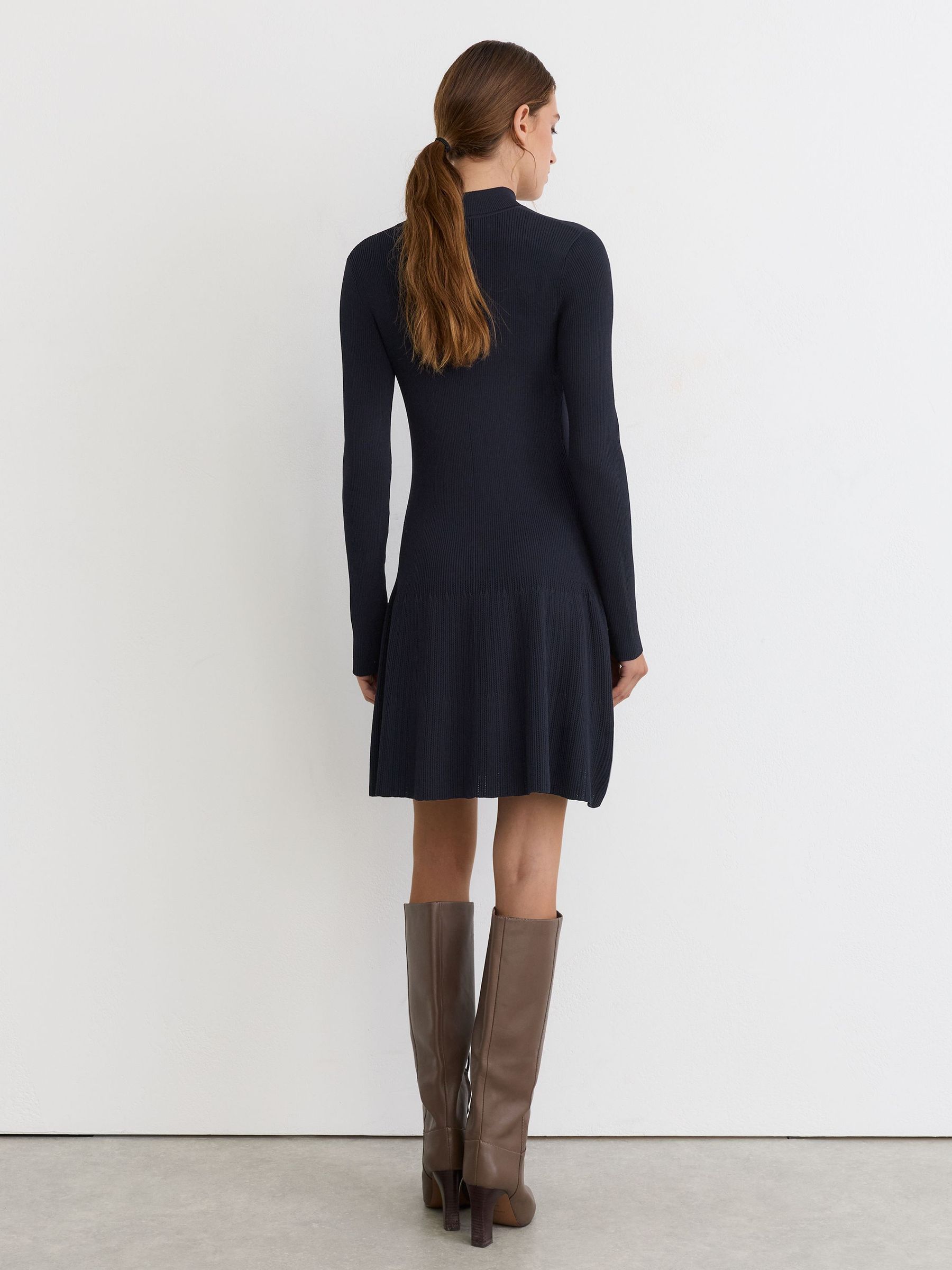 Rib-Knit Half-Button Mini Dress in Navy - Image 5 of 6