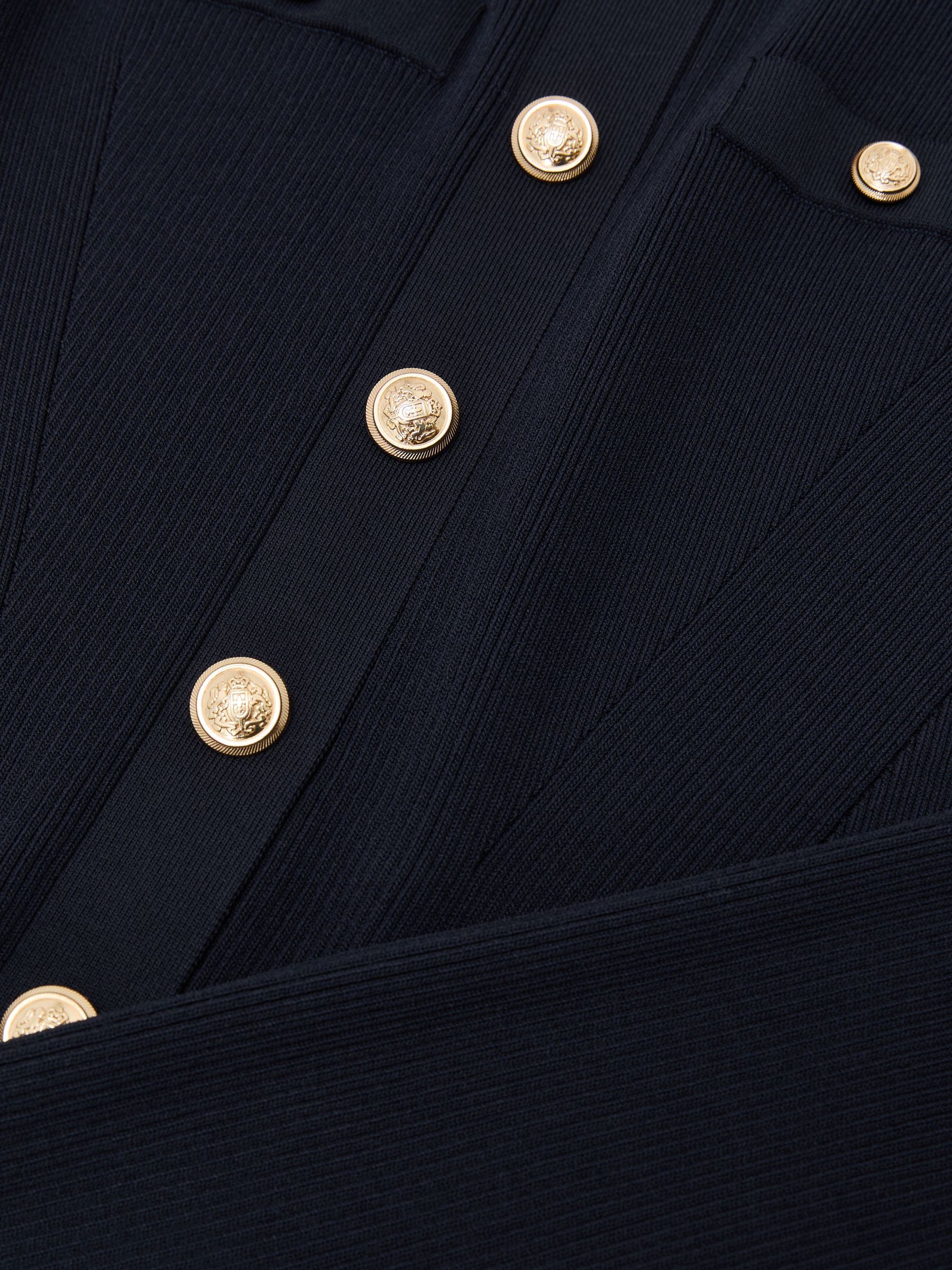 Rib-Knit Half-Button Mini Dress in Navy - Image 6 of 6
