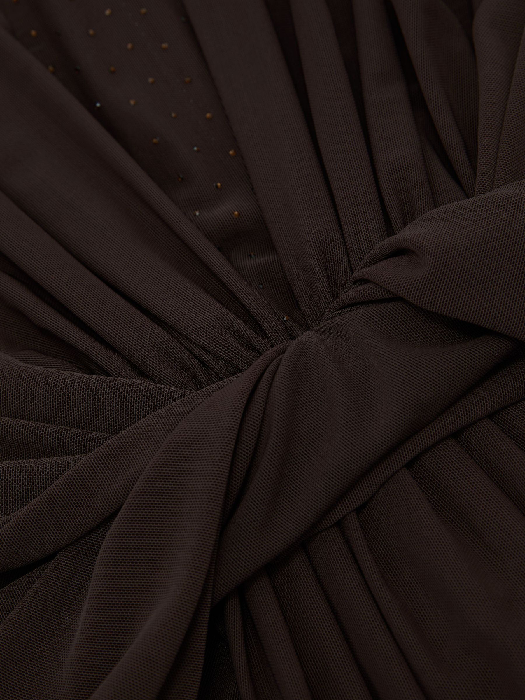 Crystal-Detail Mesh Draped Maxi Dress in Chocolate Brown - Image 8 of 8