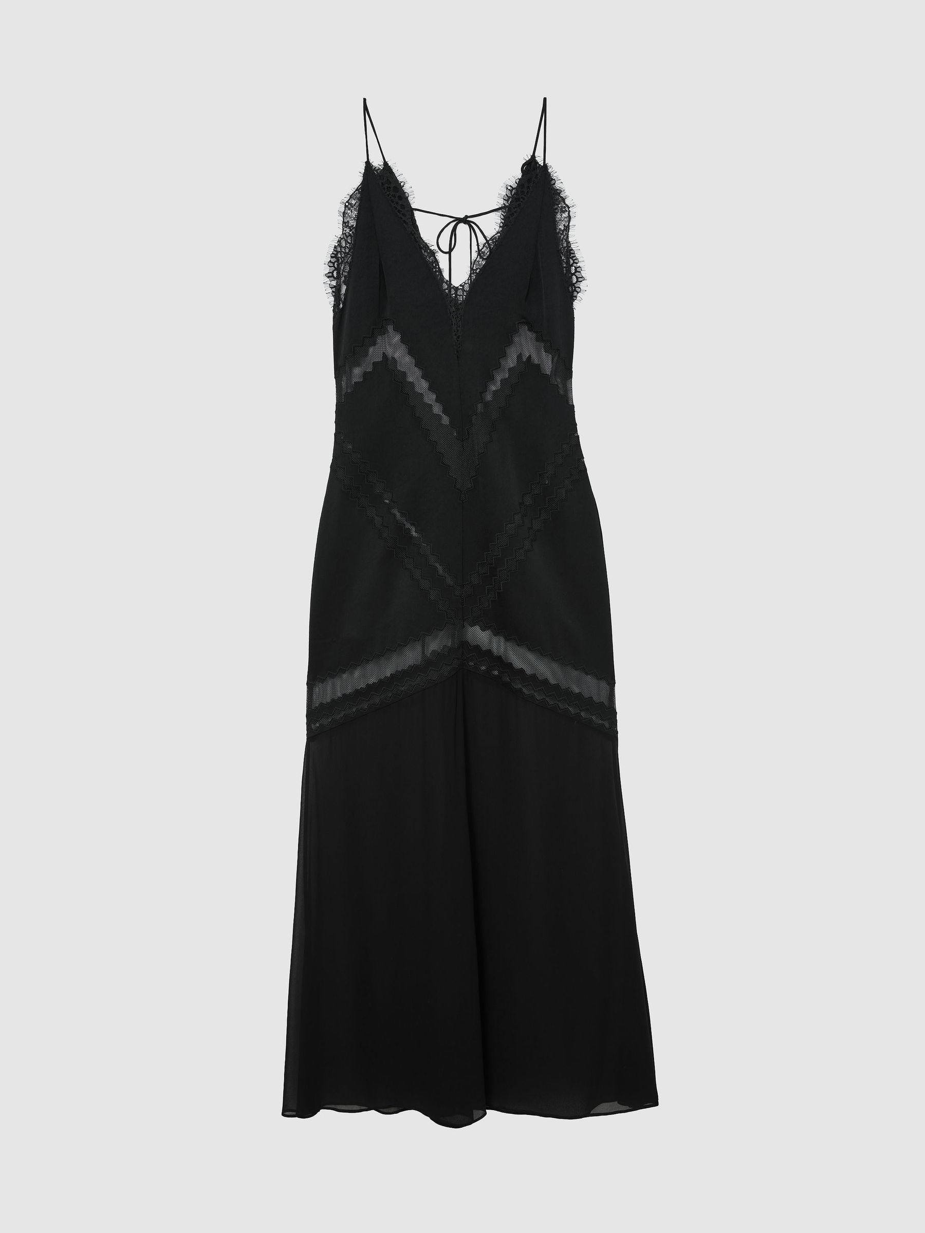 Lace-Trim Mesh-Detail Maxi Slip Dress in Black - Image 2 of 9