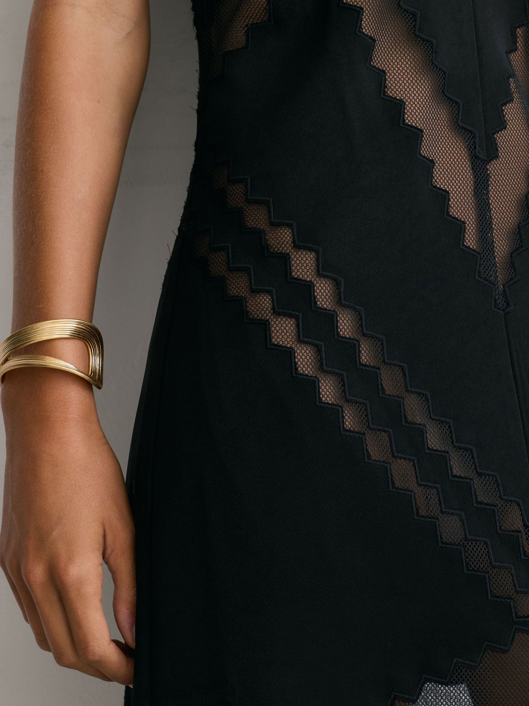 Lace-Trim Mesh-Detail Maxi Slip Dress in Black - Image 5 of 9