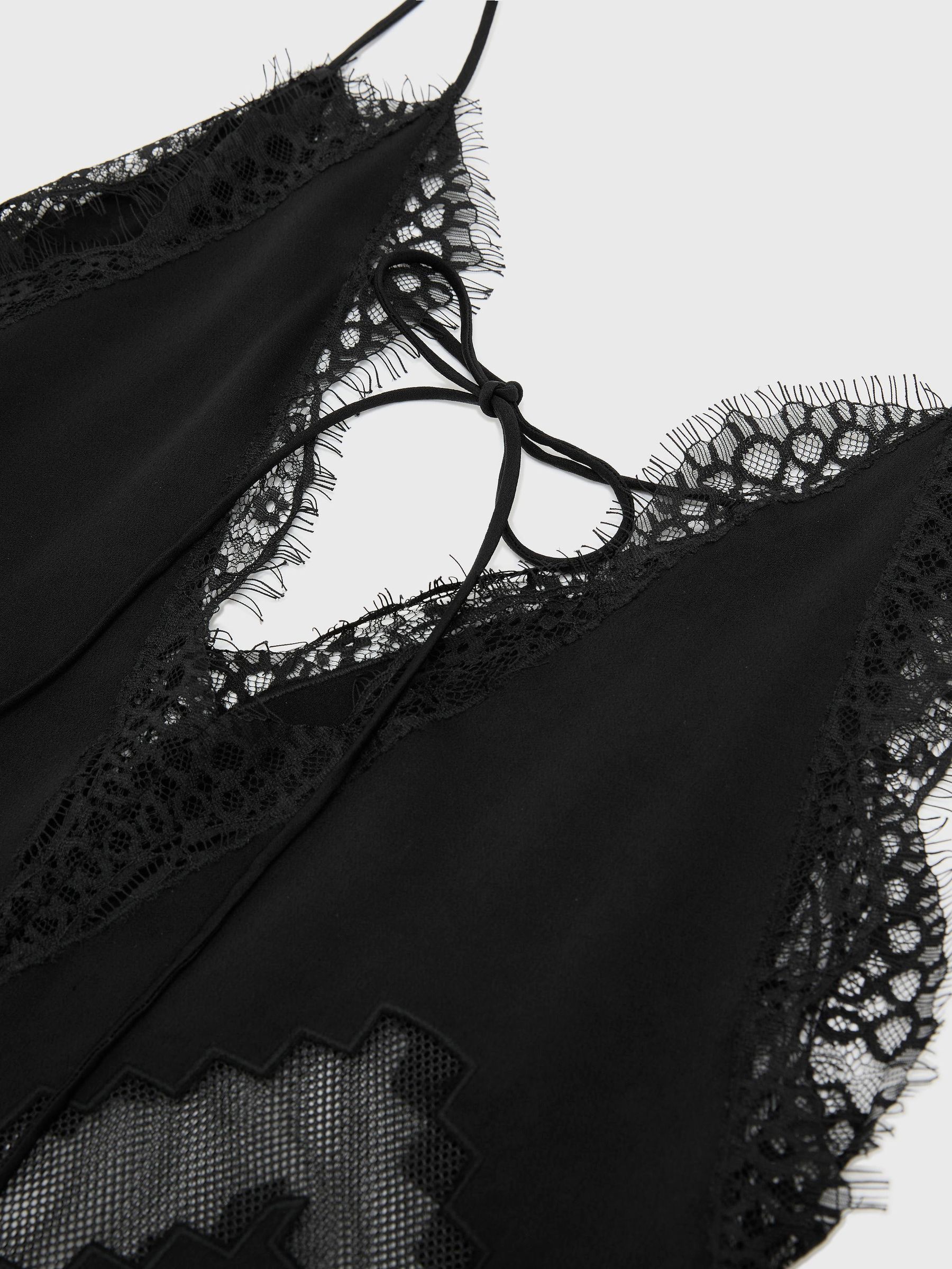 Lace-Trim Mesh-Detail Maxi Slip Dress in Black - Image 9 of 9