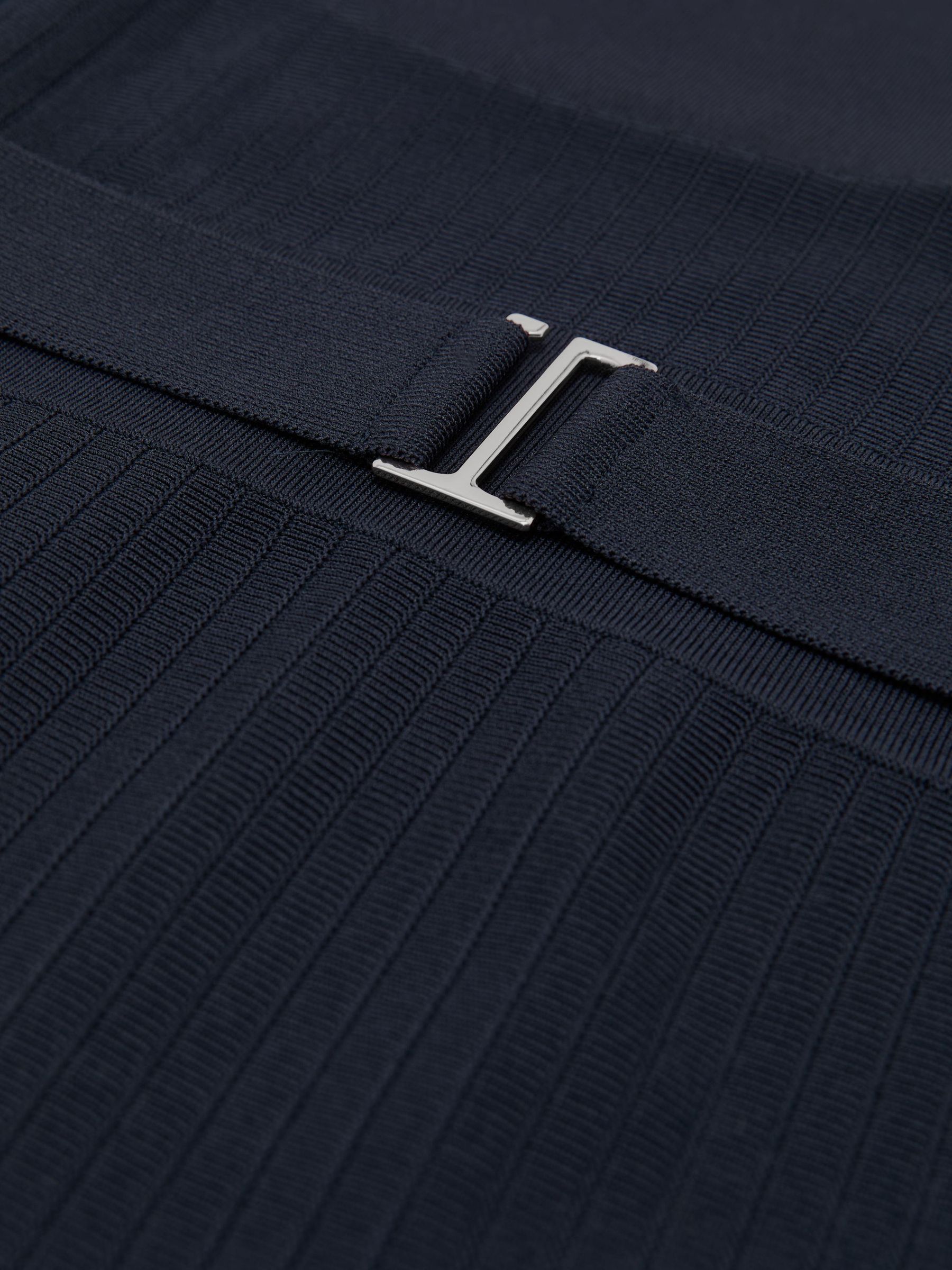 Belted Pleated Knit Midi Dress in Navy - Image 7 of 7