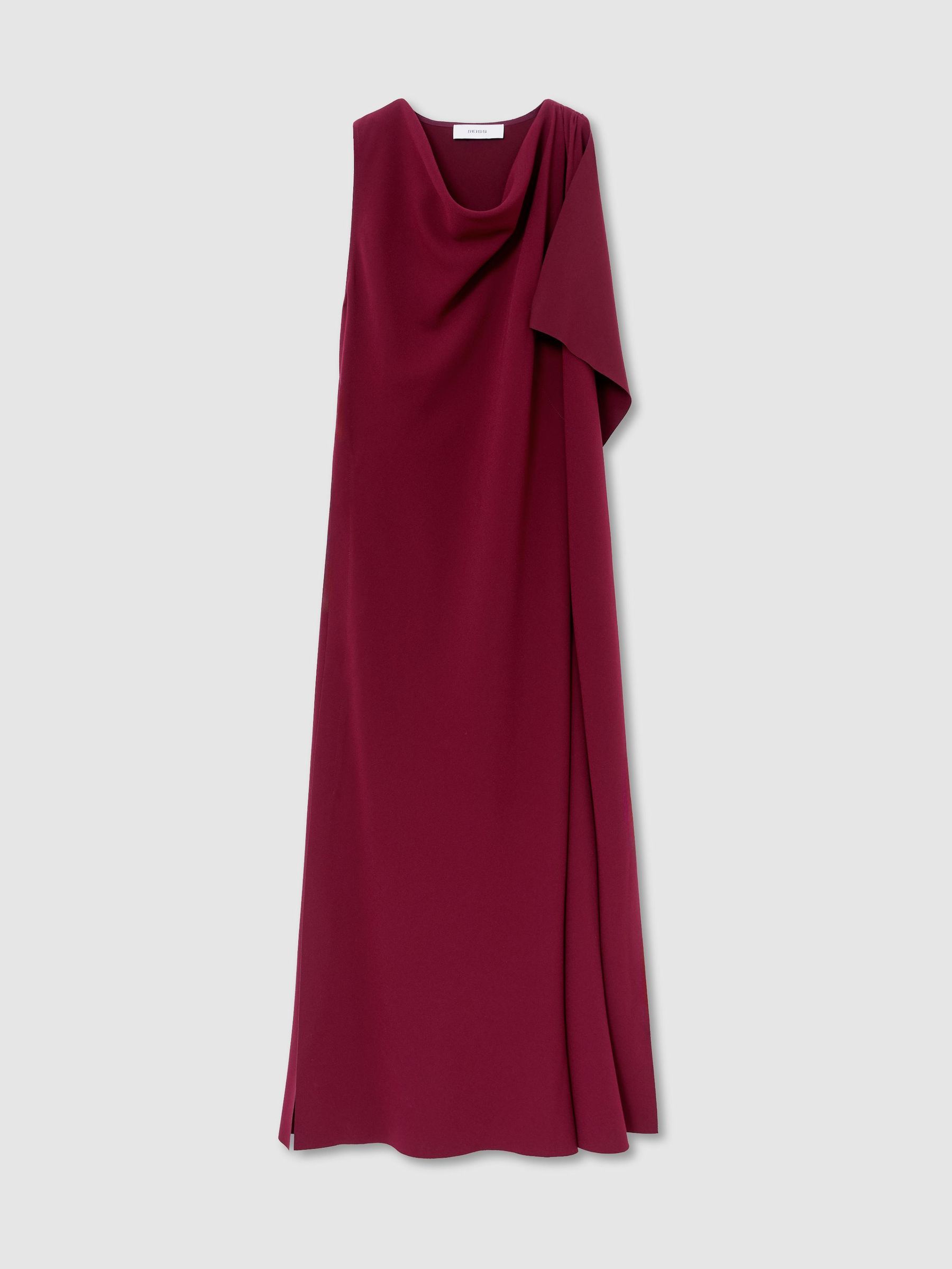 Drape-Detail Cowl-Neck Midi Dress in Red - Image 2 of 7