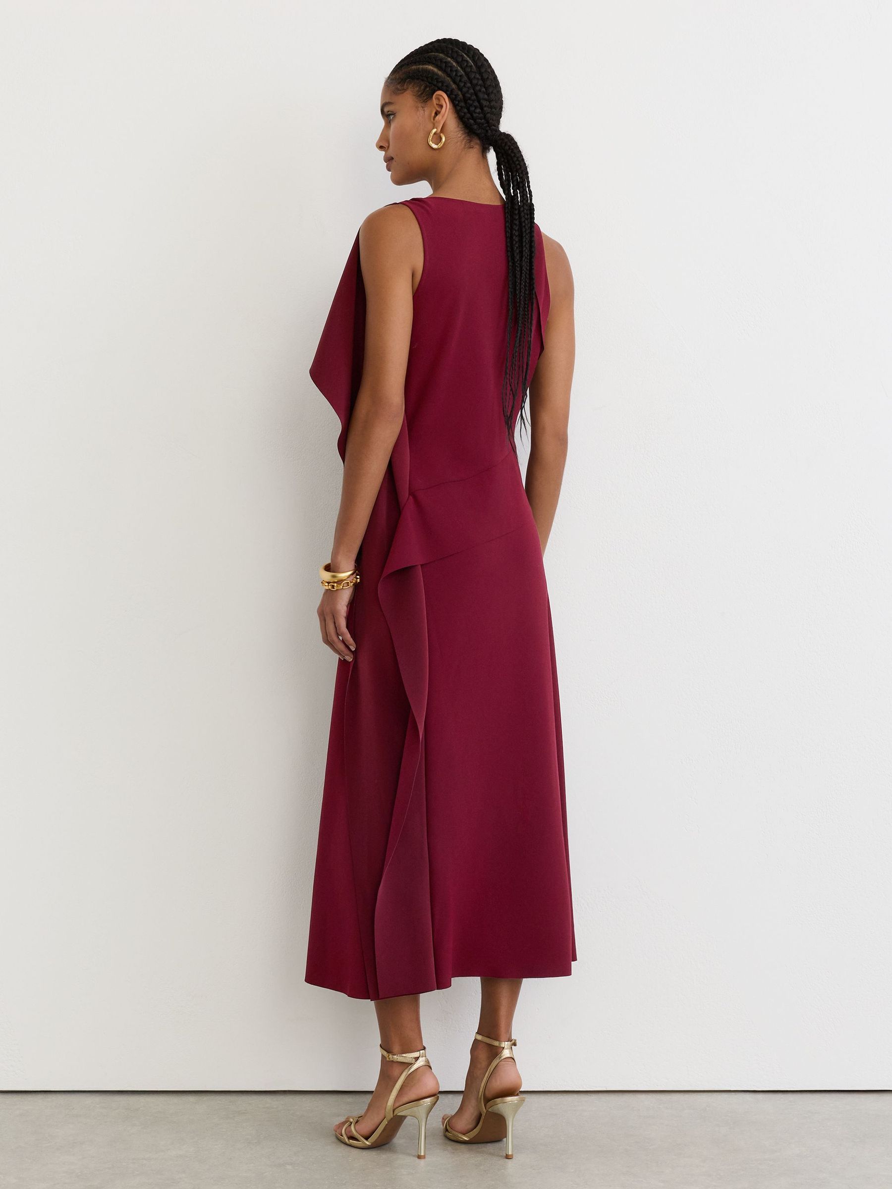 Drape-Detail Cowl-Neck Midi Dress in Red - Image 6 of 7