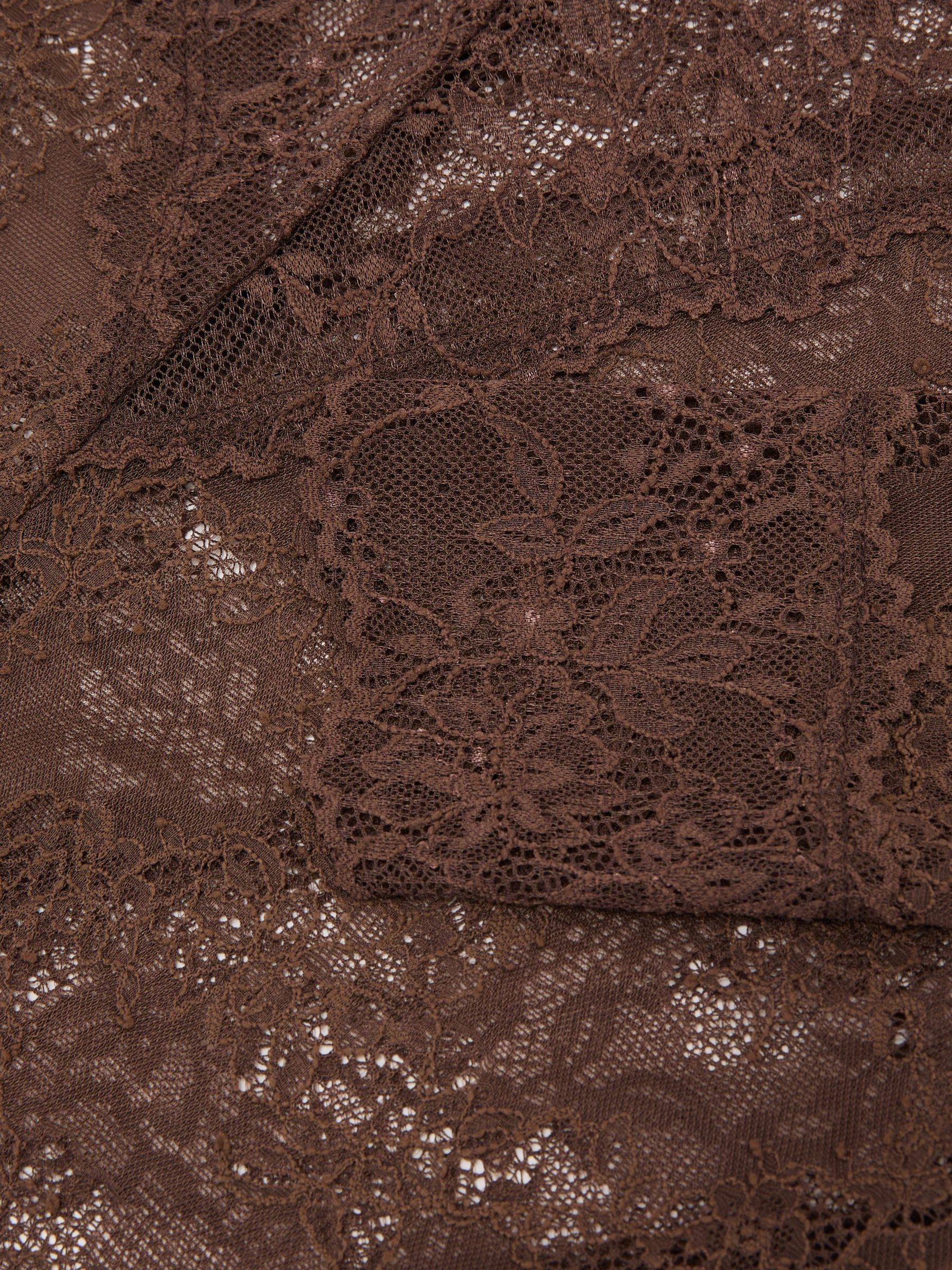 Lace Long-Sleeve High-Neck Top in Mocha Brown - Image 7 of 7