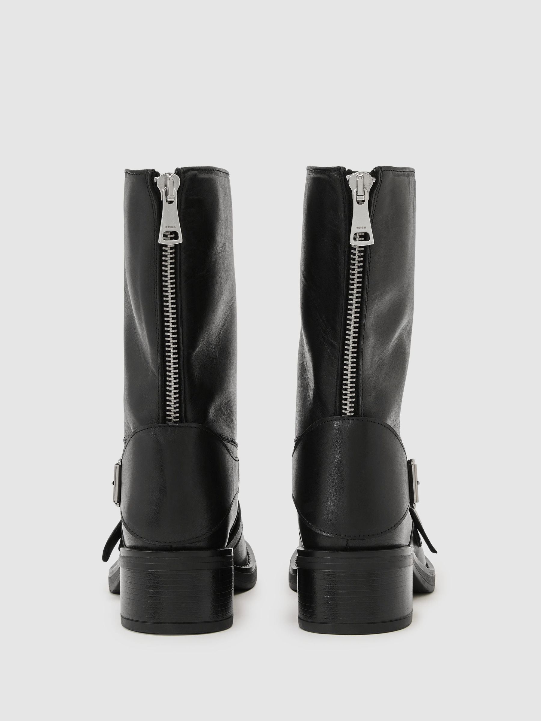 Leather Buckle-Strap Biker Boots in Black - Image 6 of 8
