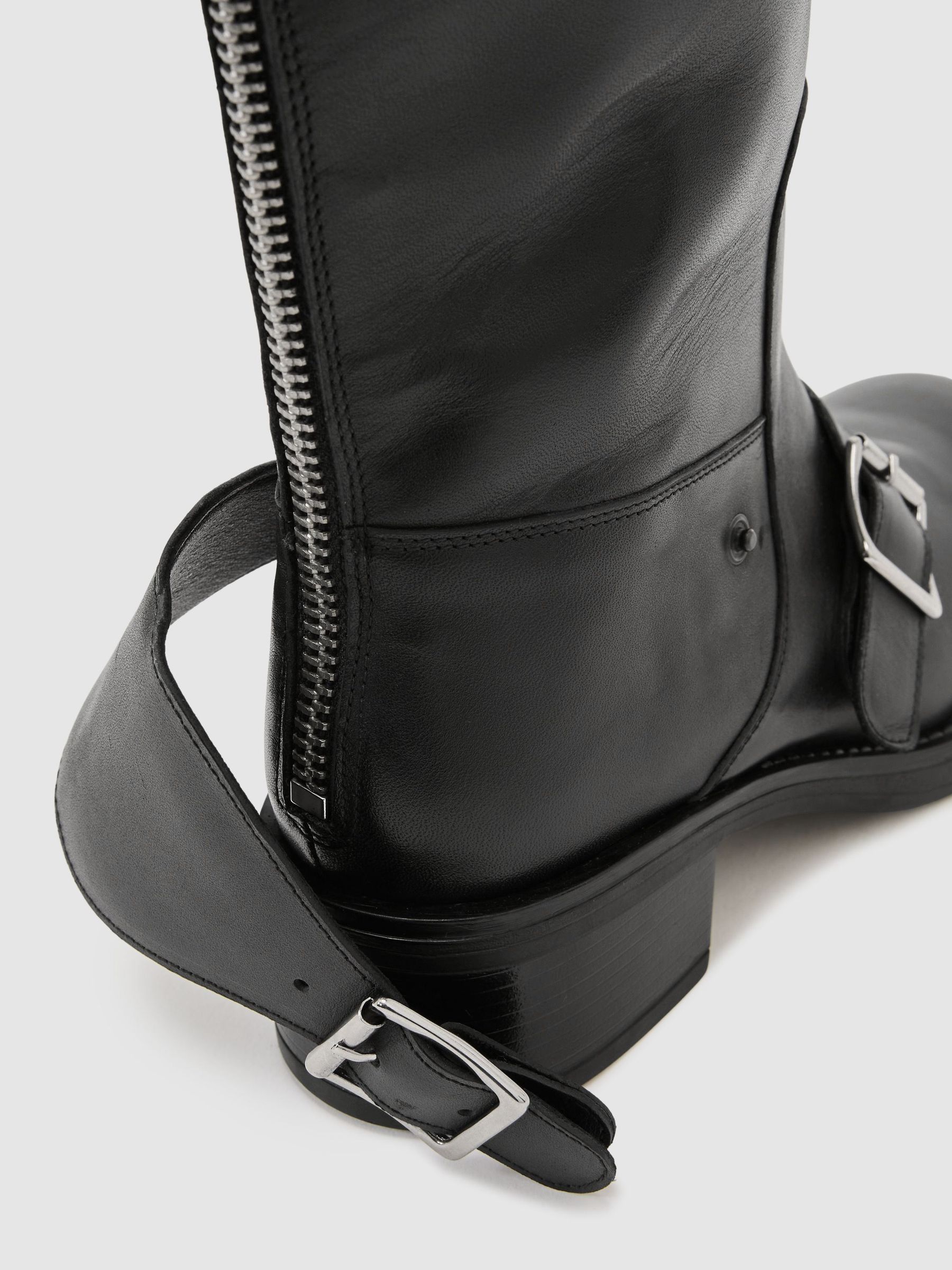 Leather Buckle-Strap Biker Boots in Black - Image 8 of 8