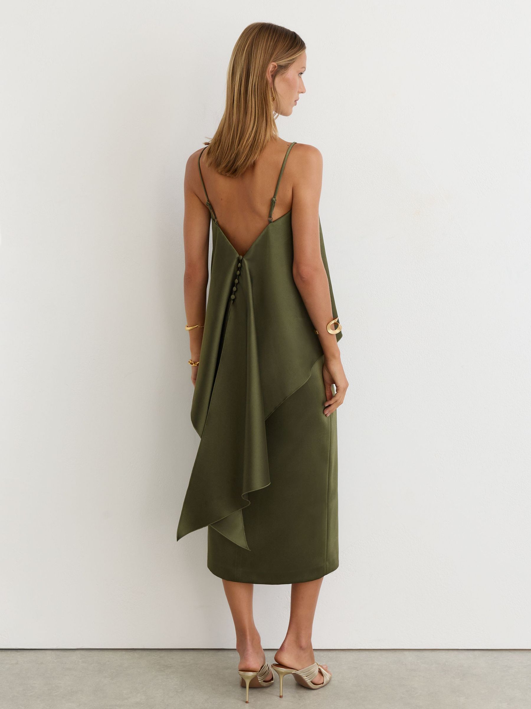 Satin Structured Drape-Back Top in Sage Green - Image 3 of 7