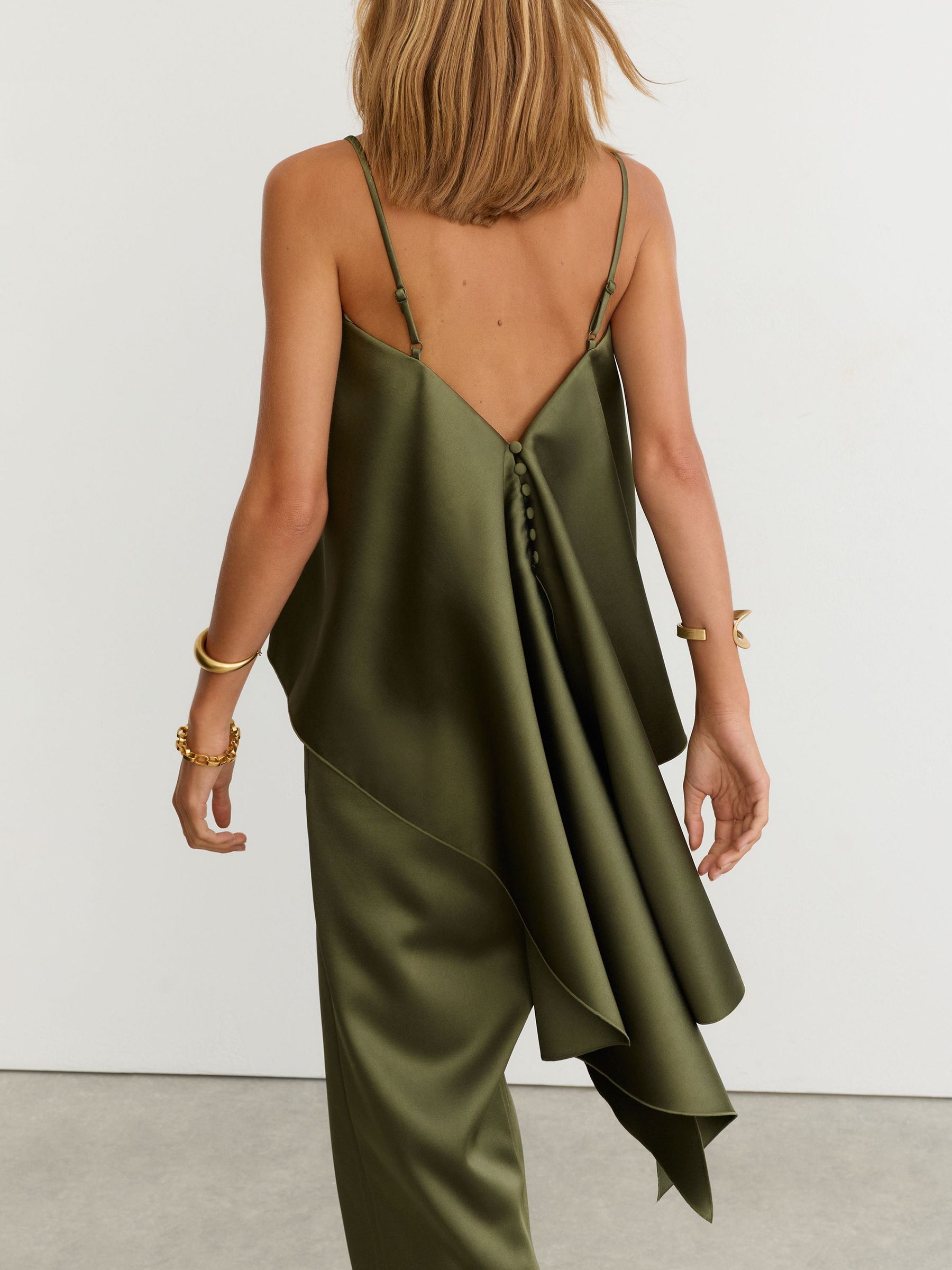 Satin Structured Drape-Back Top in Sage Green - Image 5 of 7