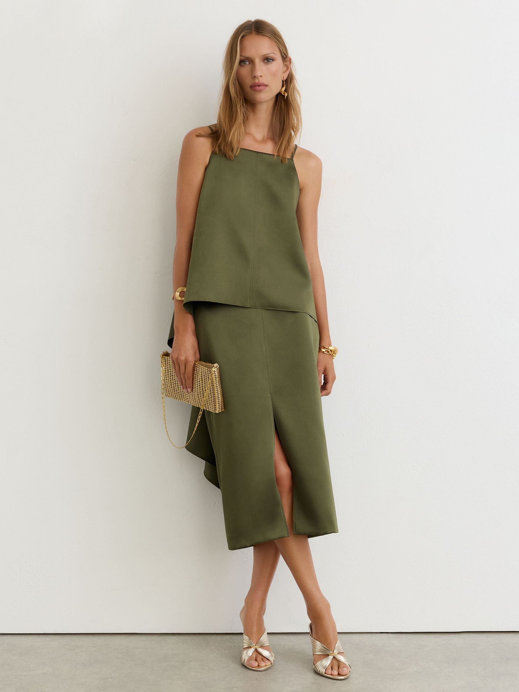 Satin Structured Drape-Back Top in Sage Green - Image 6 of 7