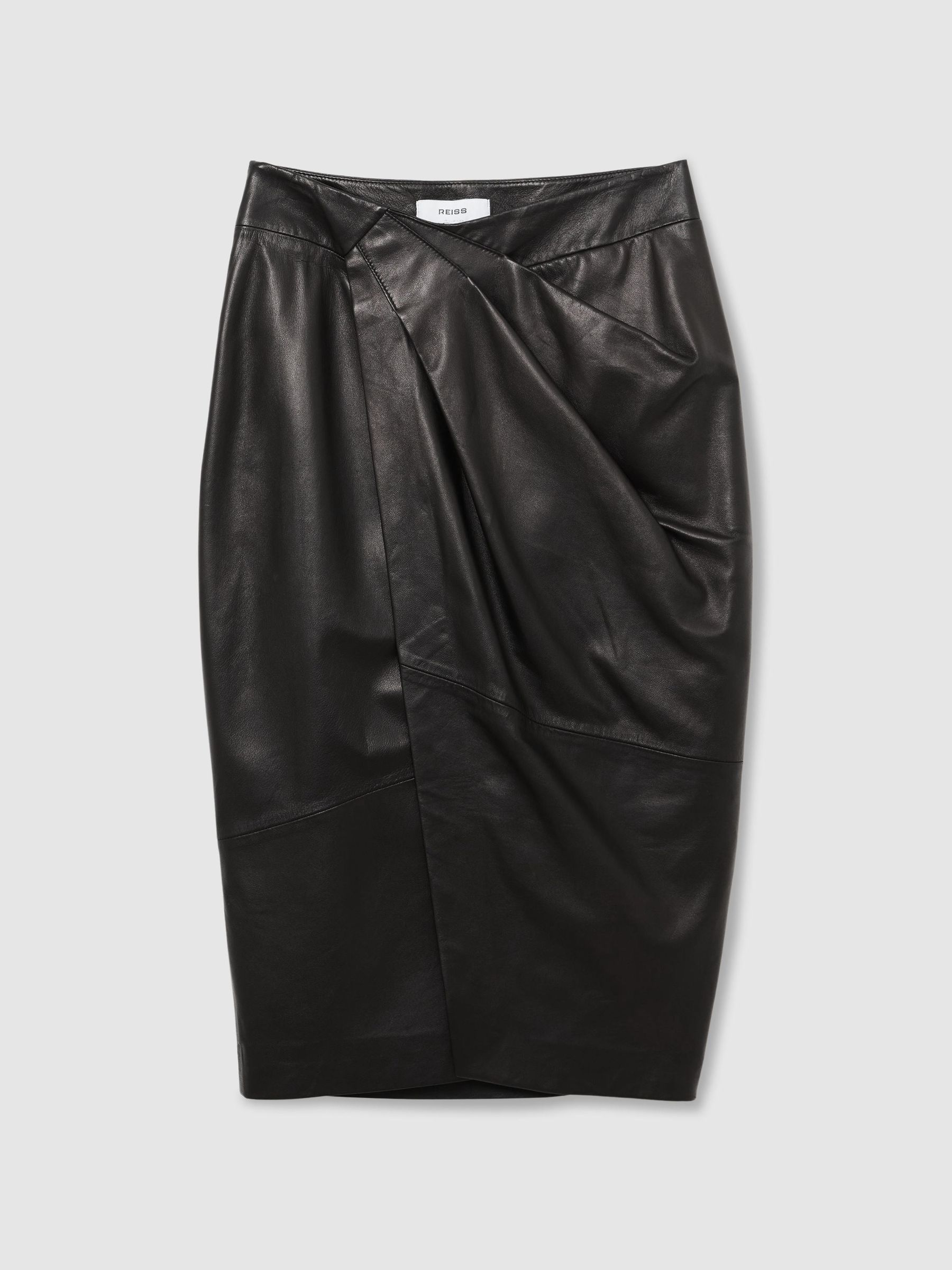 Leather Gathered Pencil Midi Skirt in Black - Image 2 of 7 Leather Gathered Pencil Midi Skirt in Black - Image 2 of 7