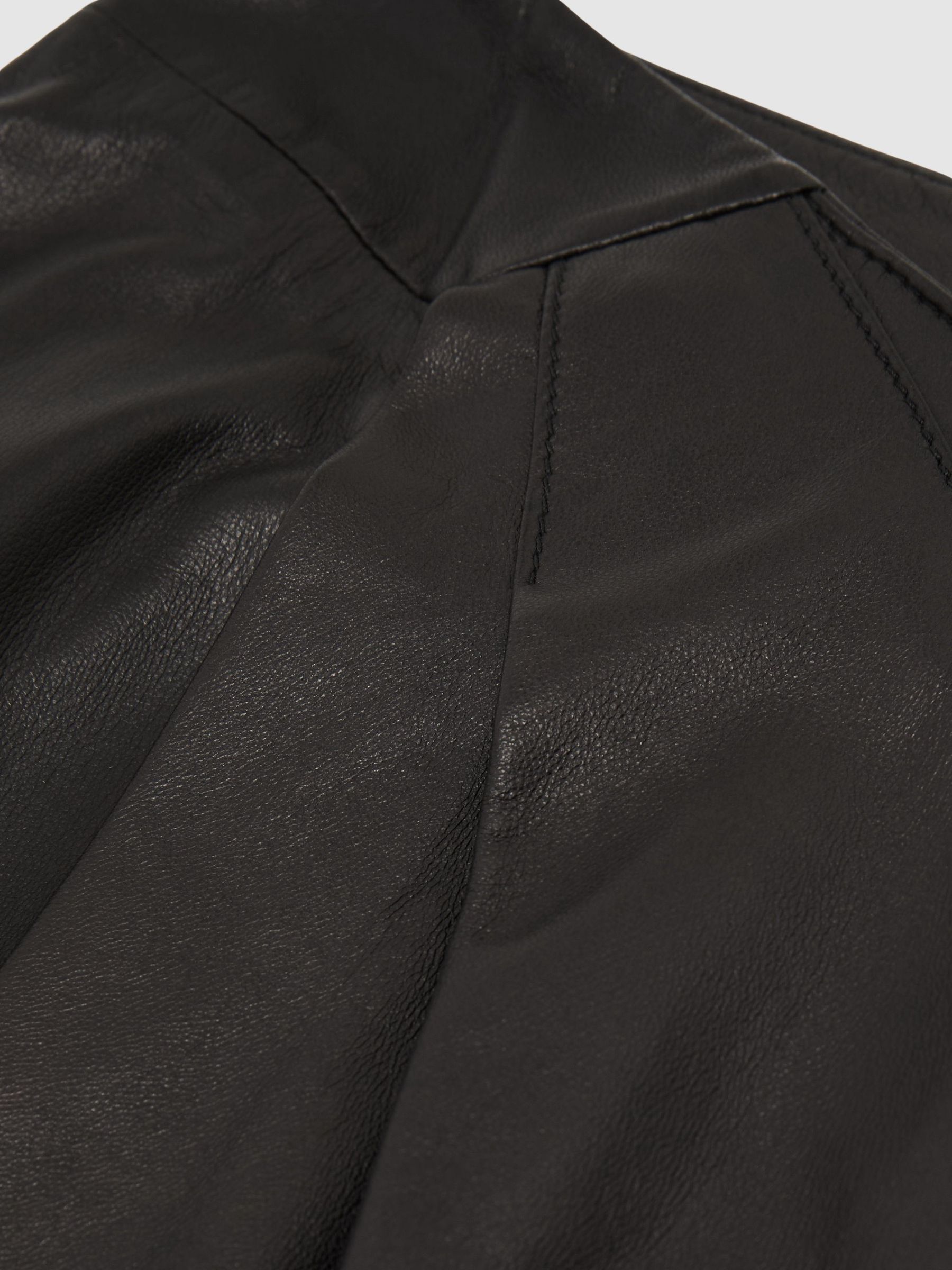 Leather Gathered Pencil Midi Skirt in Black - Image 7 of 7