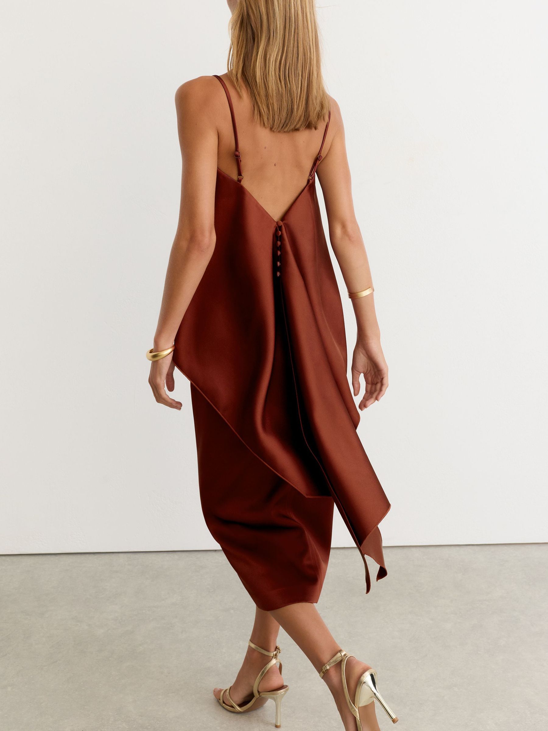 Satin Structured Drape-Back Top in Rust Orange - Image 3 of 7