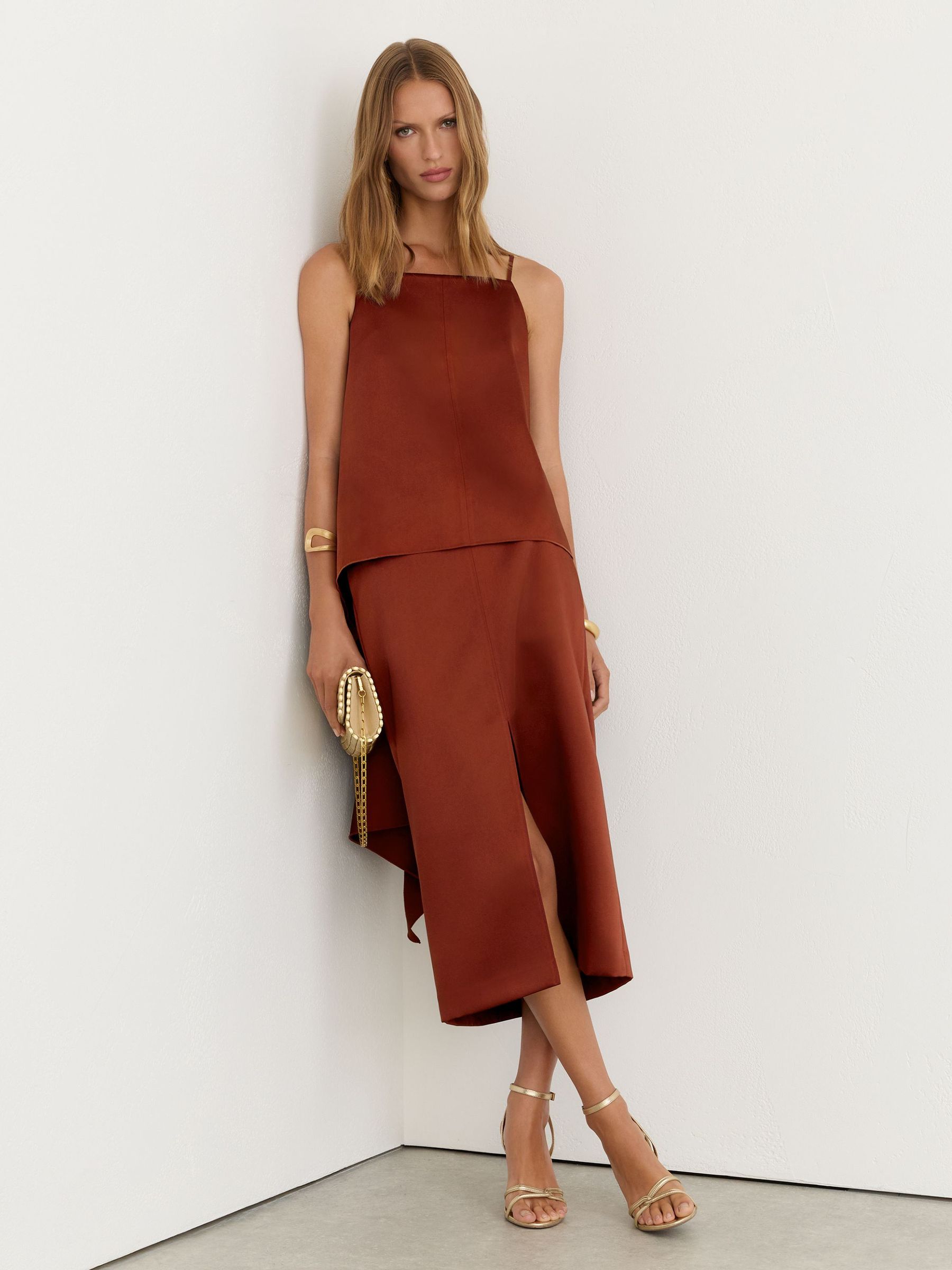 Satin Structured Drape-Back Top in Rust Orange - Image 4 of 7