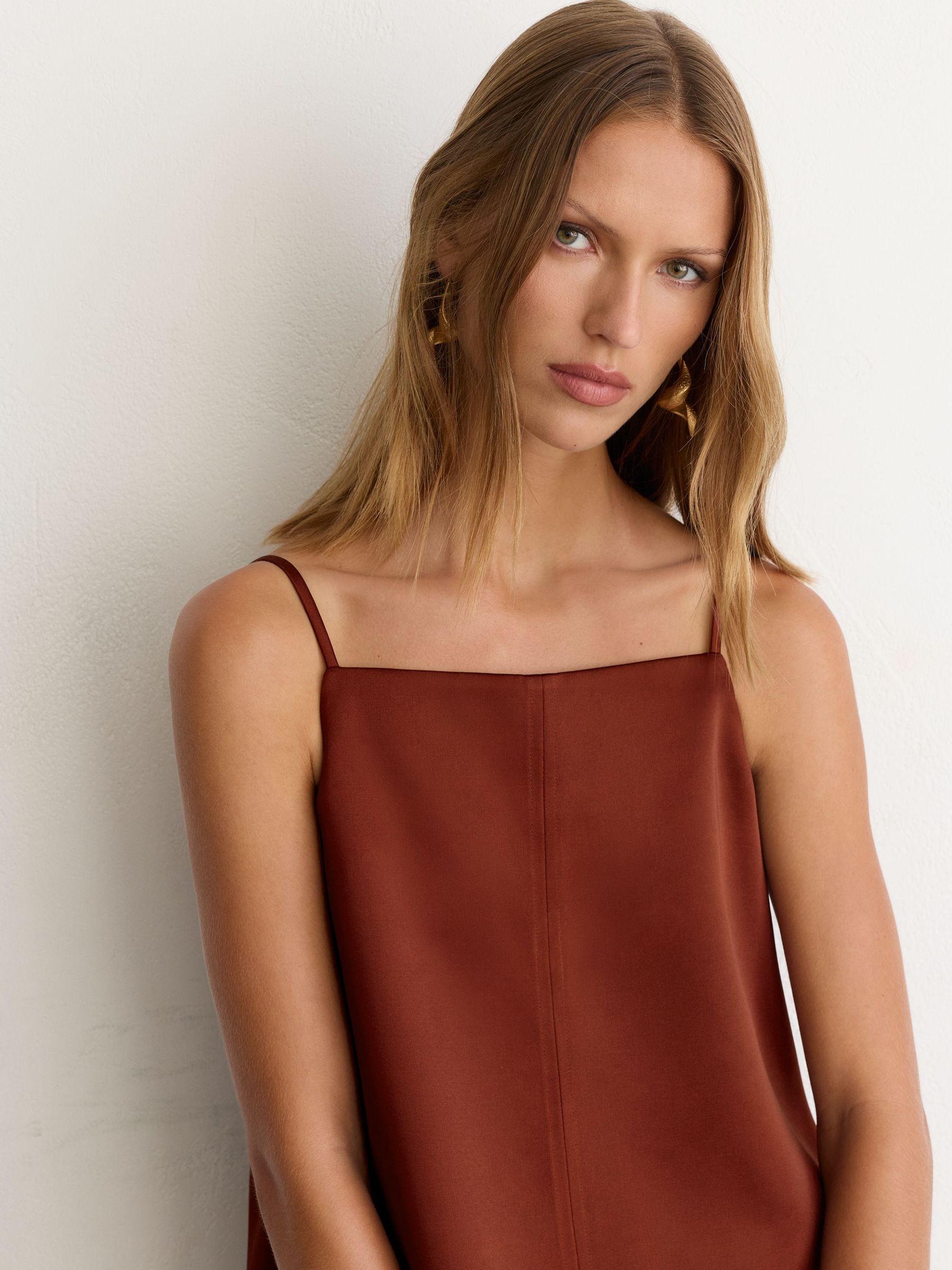 Satin Structured Drape-Back Top in Rust Orange - Image 5 of 7