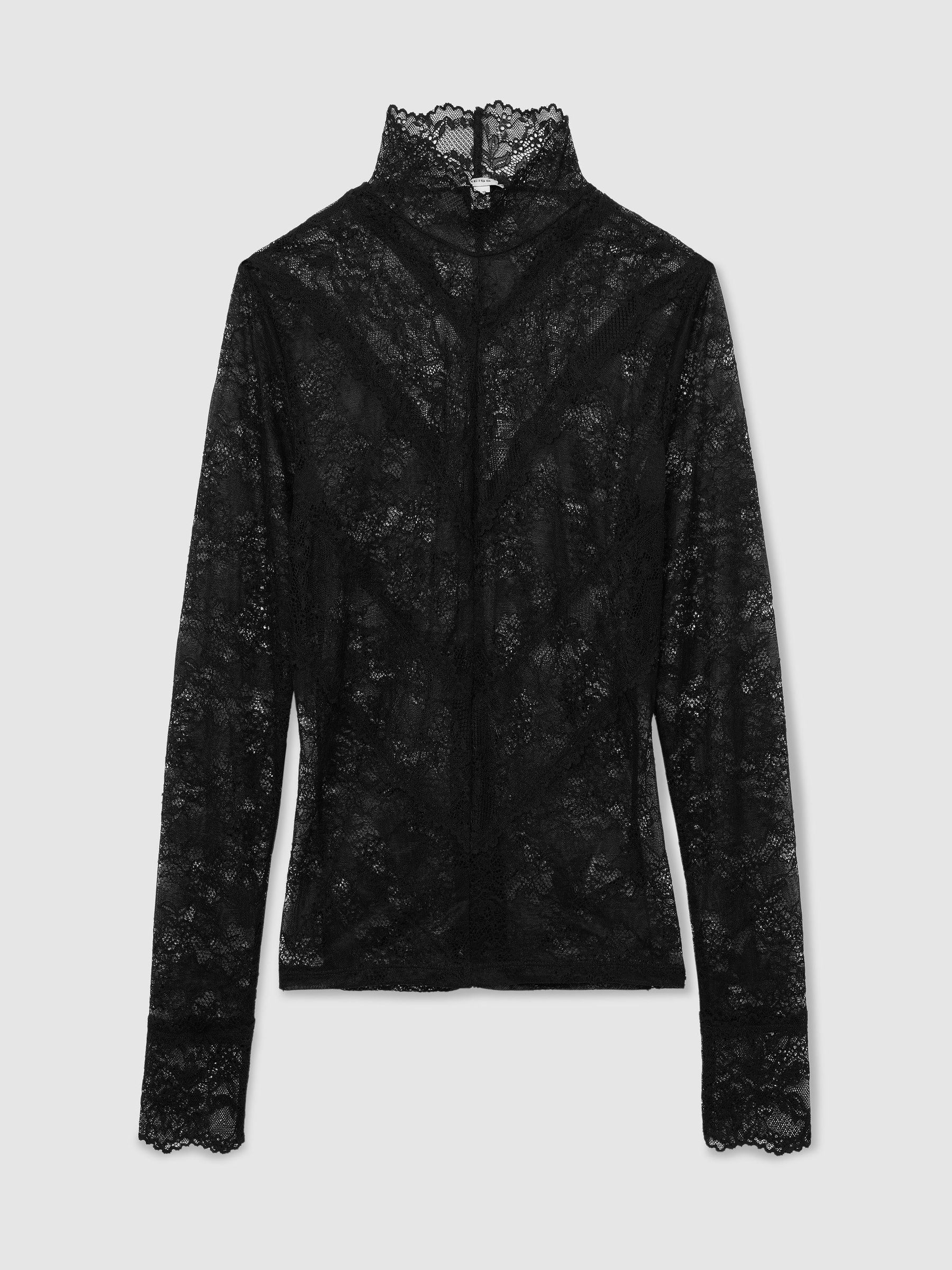 Lace Long-Sleeve High-Neck Top in Black - Image 2 of 7
