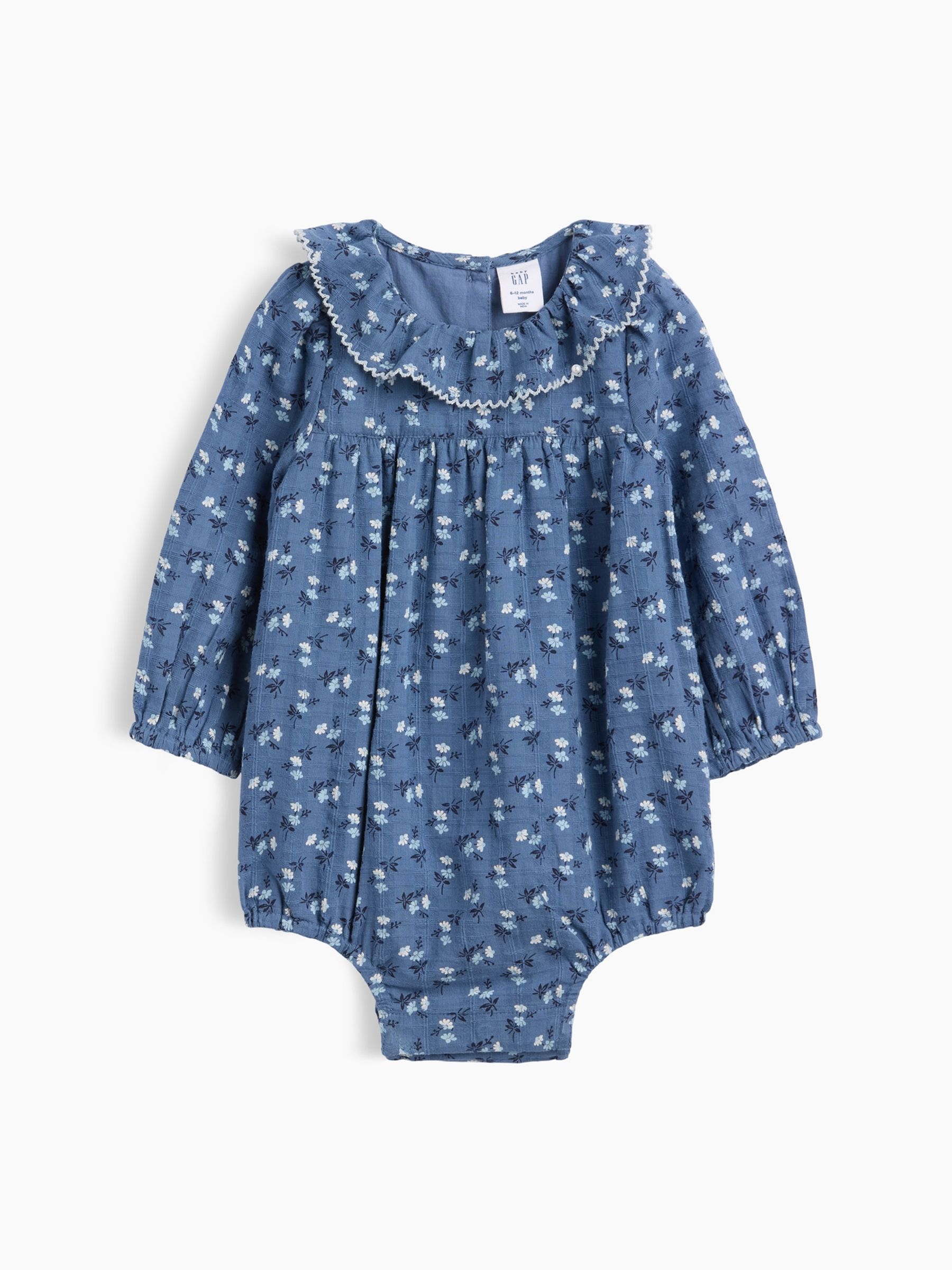 Blue Ruffle Collar Floral Bubble Bodysuit - Image 1 of 3