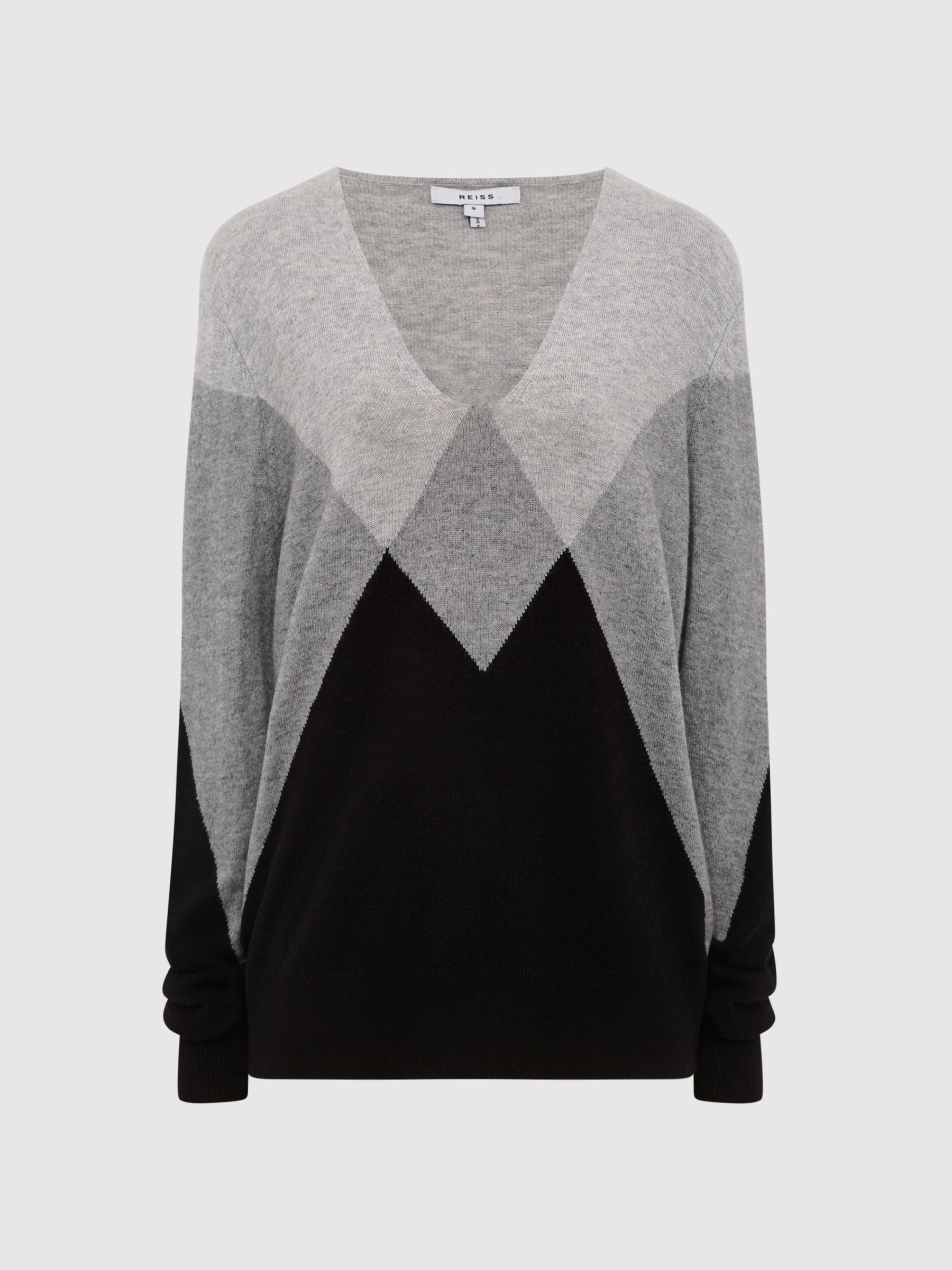 Wool Blend Argyle Jumper in Black/Grey - Image 2 of 5 Wool Blend Argyle Jumper in Black/Grey - Image 2 of 5