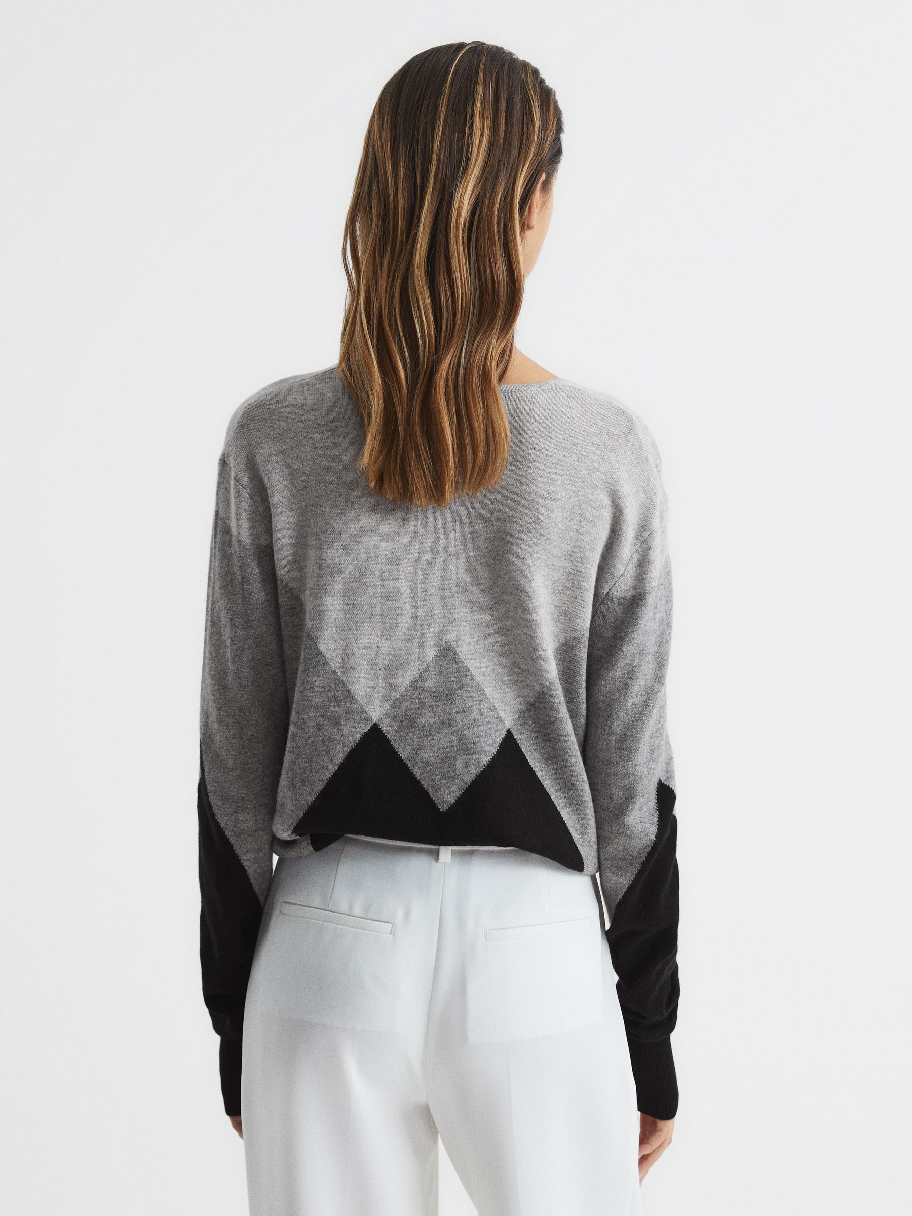 Wool Blend Argyle Jumper in Black/Grey - Image 5 of 5
