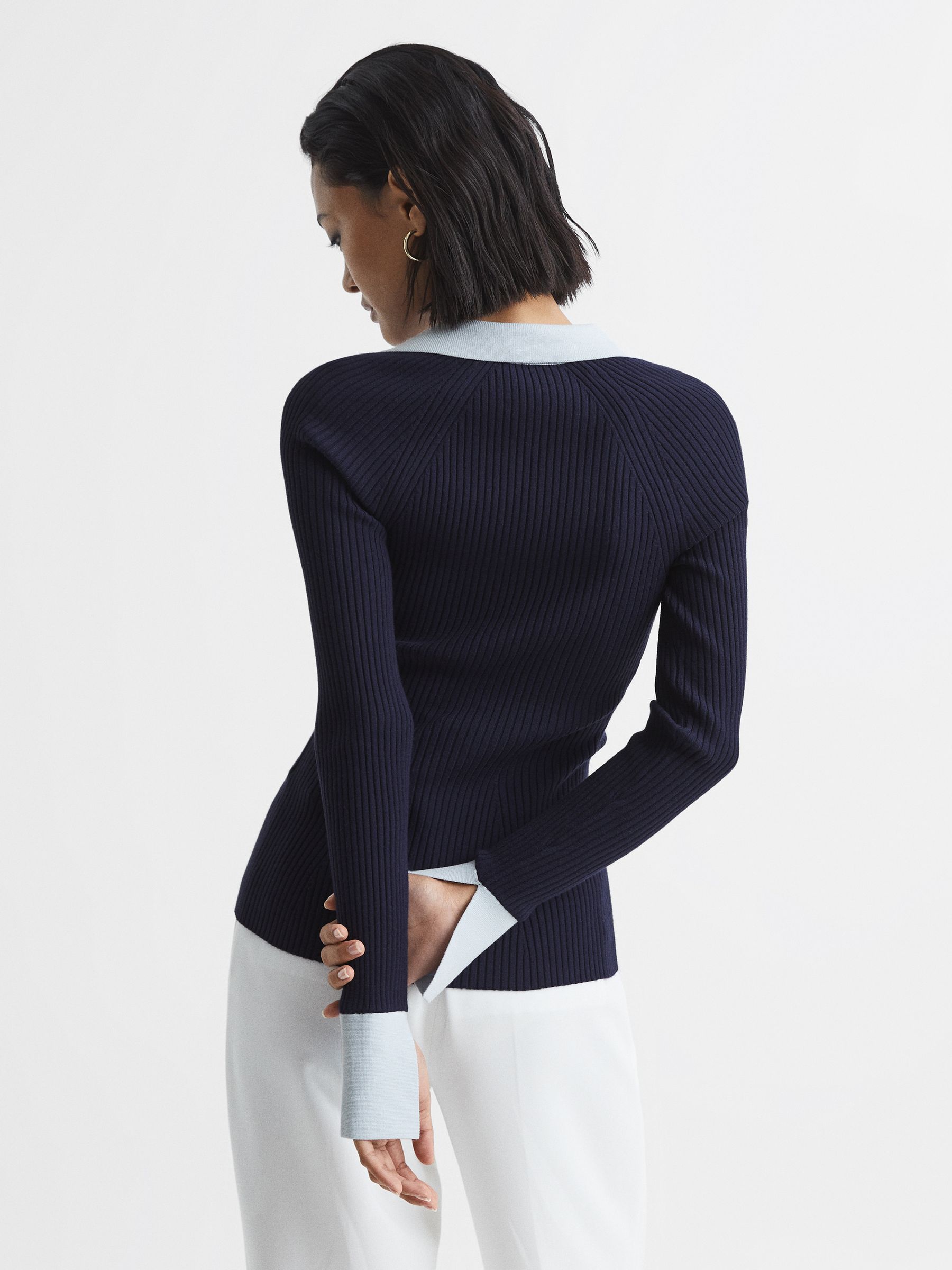Rib-Knitted Cardigan in Blue/Navy - Image 5 of 8