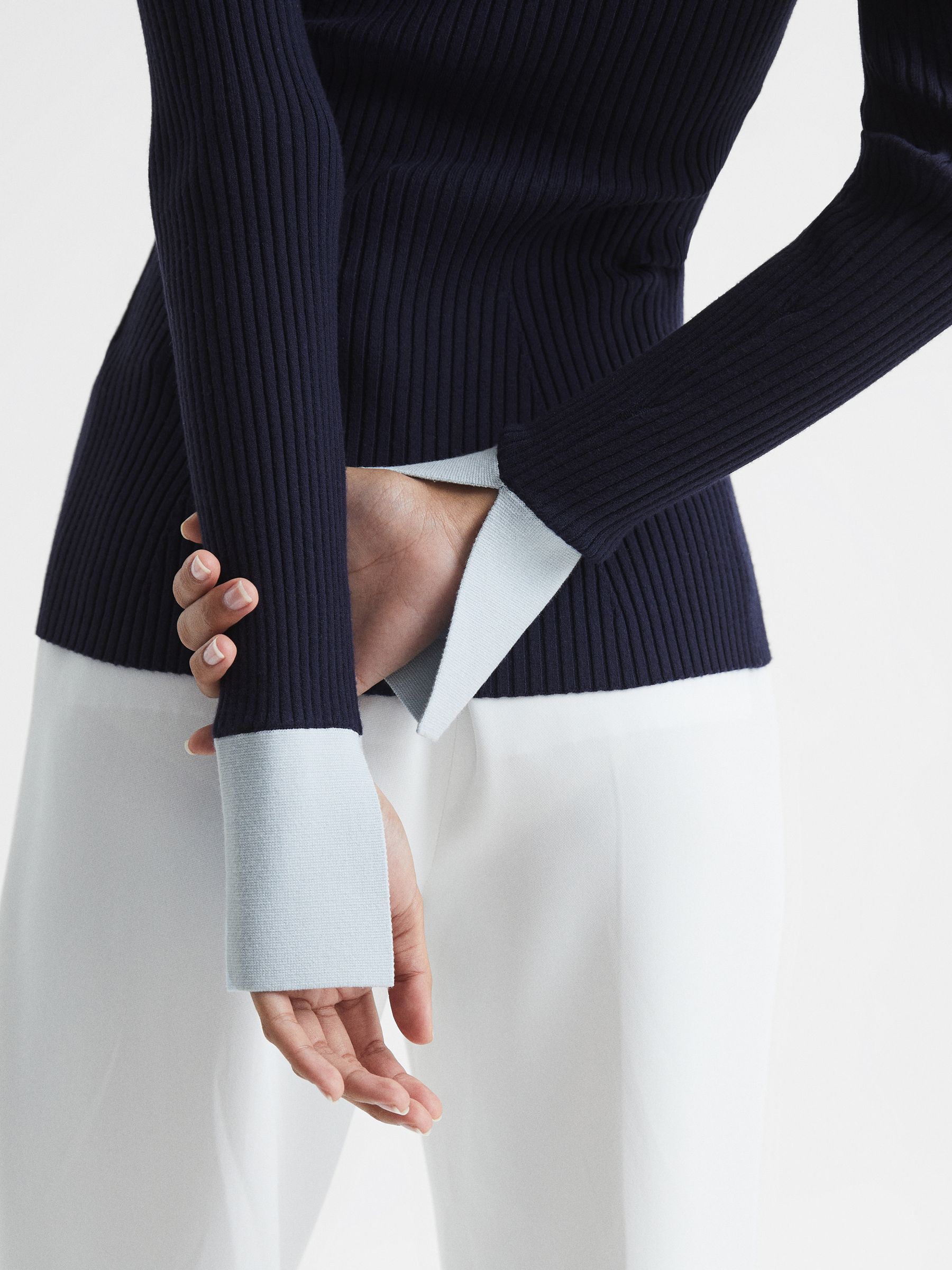 Rib-Knitted Cardigan in Blue/Navy - Image 8 of 8